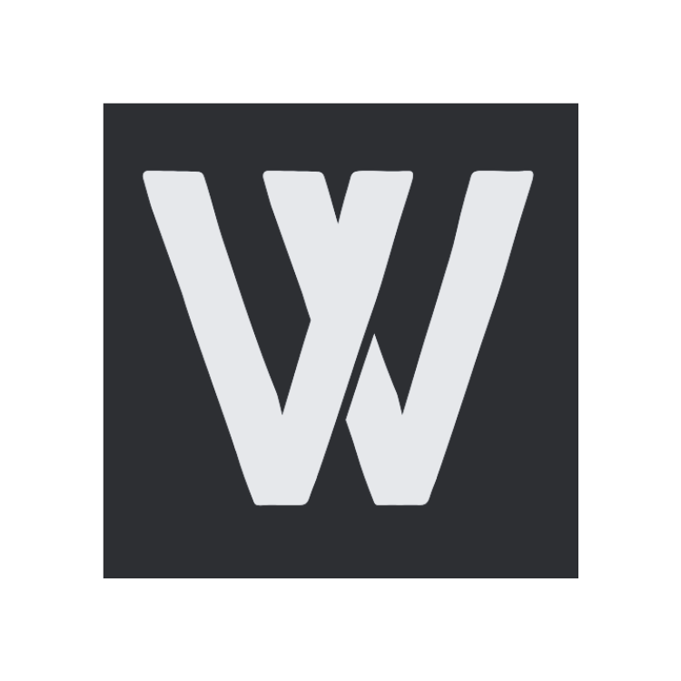 A stylized white letter W on a dark gray background.