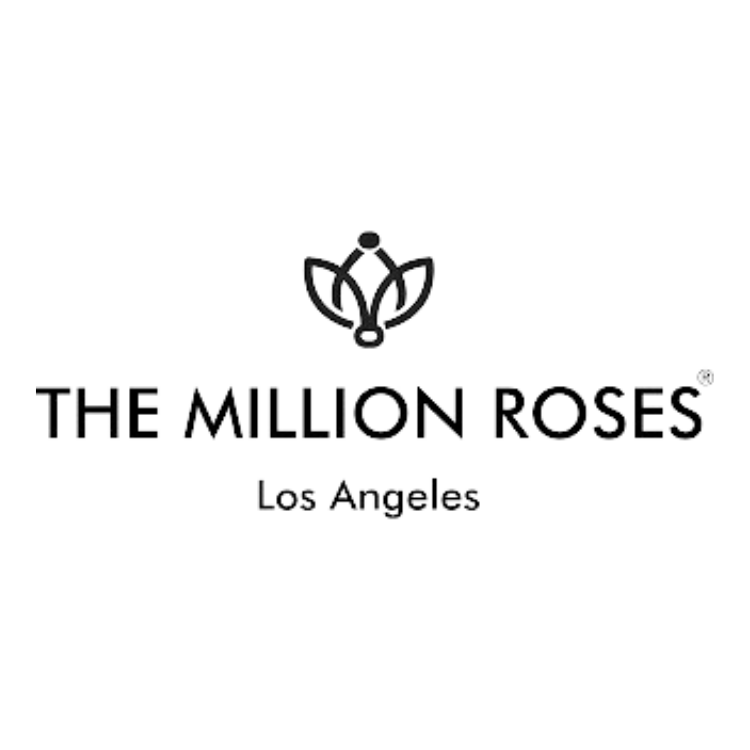 Logo with a stylized rose icon above the text 'THE MILLION ROSES Los Angeles' on a black background.