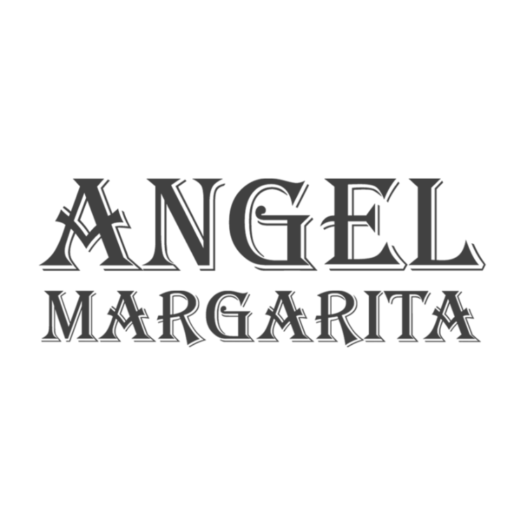 Text that reads 'Angel Margarita' in stylized font with angel wings above.