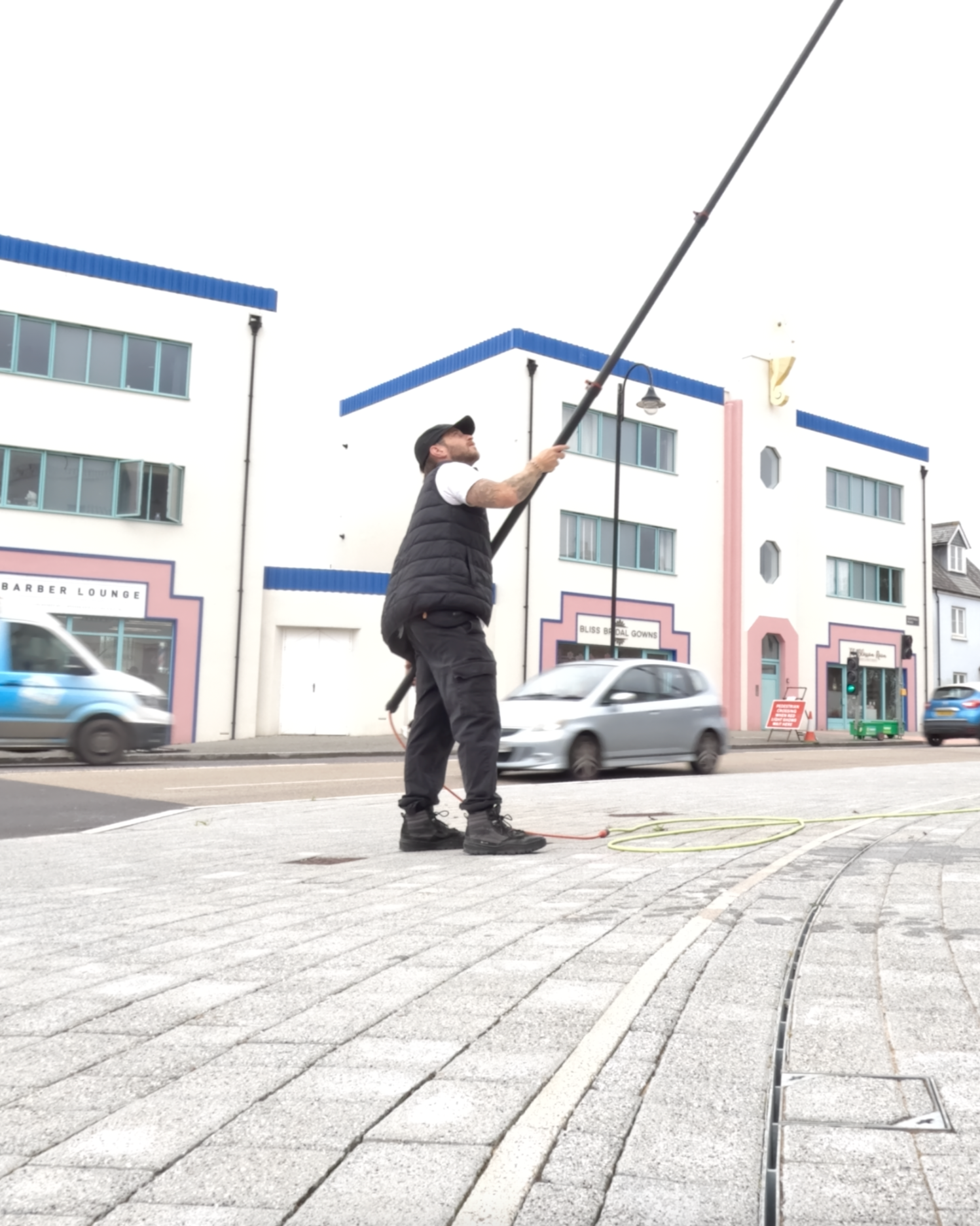 Pure water pole-fed window cleaning system used by Drift Window Cleaning in Newquay