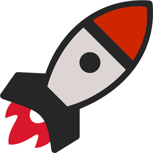 Simple flat illustration of a rocket with flames.