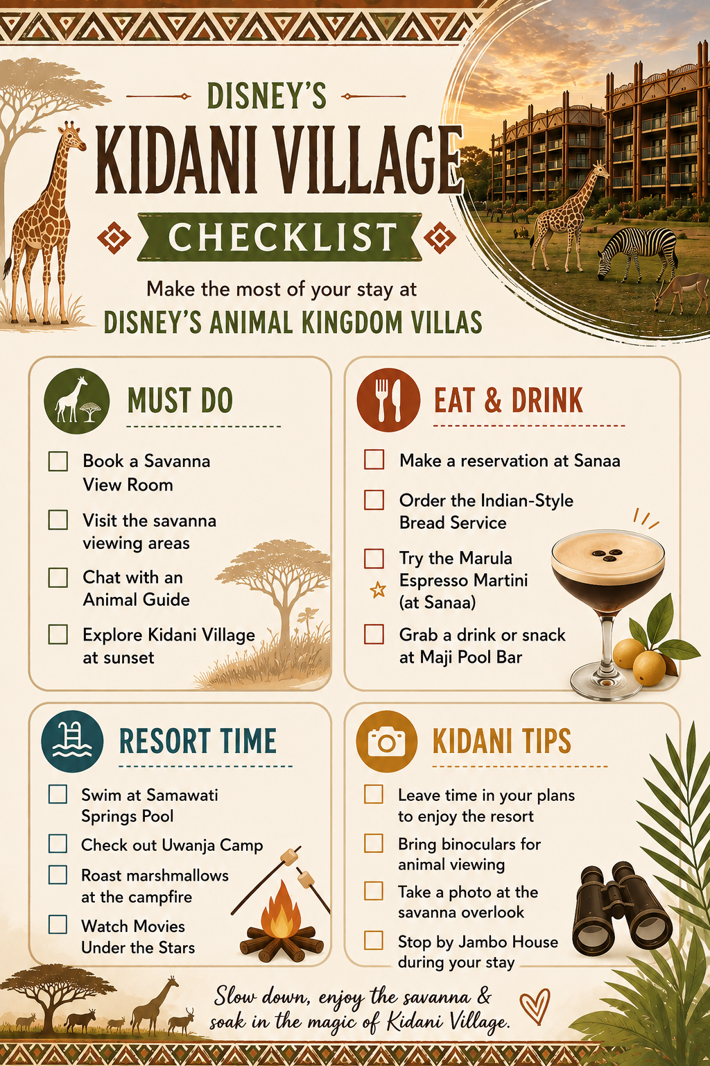 Disney's Animal Kingdom Villas- Kidani Village Checklist