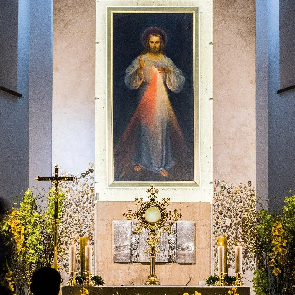 The Divine mercy image. Two rays of light. One red and one white, stemming from Jesus' heart to symbolise compassion and divine forgiveness. 

Originated in Vilnius and now found all over the world in almost every Catholic church #tourlithuania
