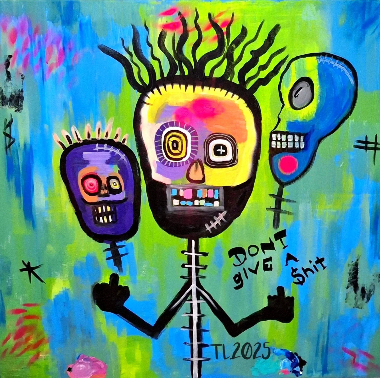 dont give a shit - mixed media on vanvas 80x80 cm tina leonardi 2025