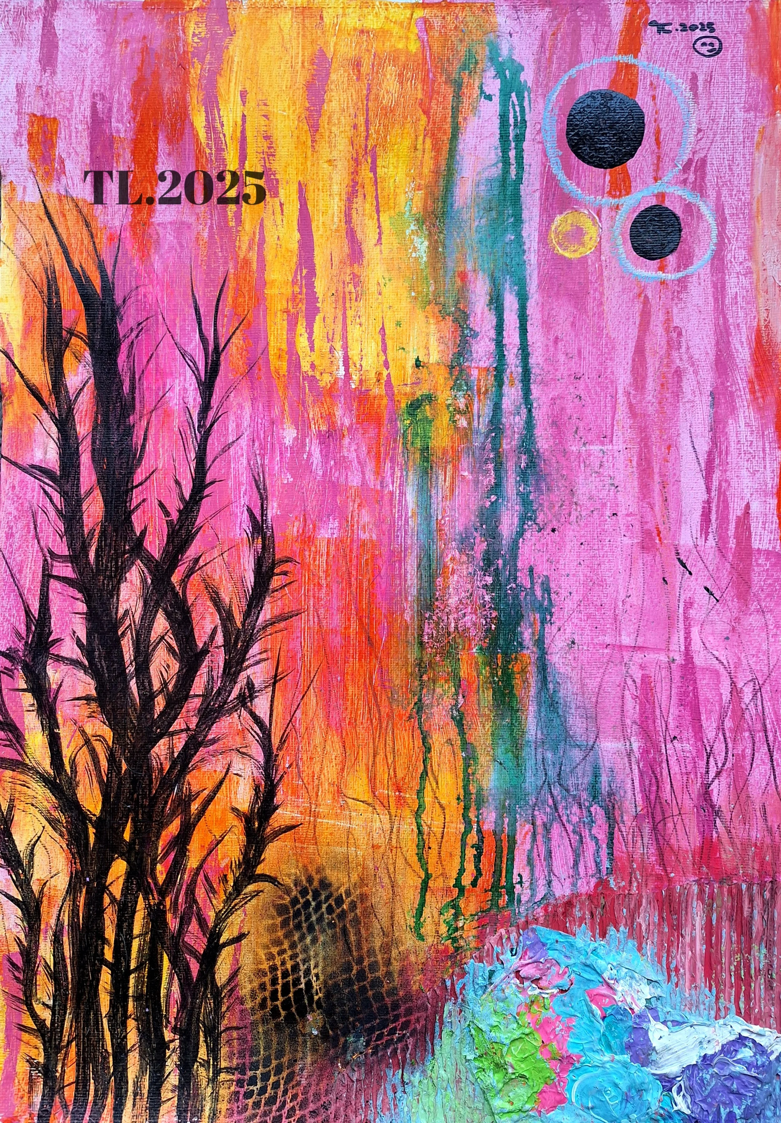 cosmic forest - abstract mixed media painting 42x61cm