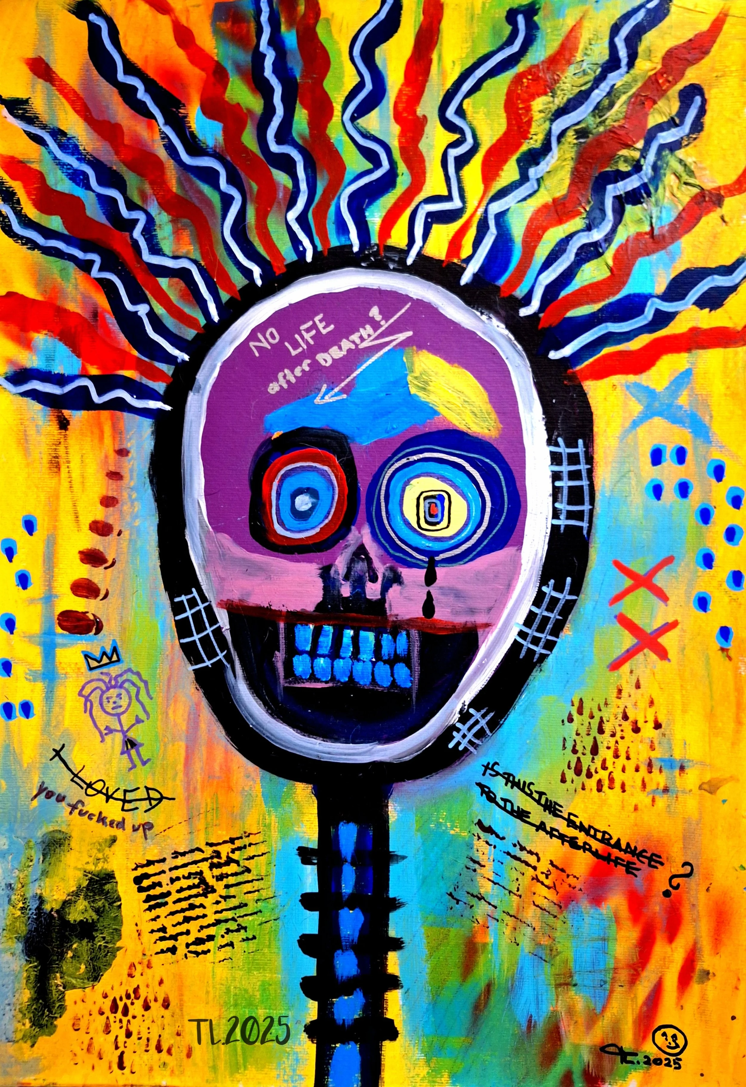 “Entrance to the Afterlife – Abstract Skull mixed media on paper  by Tleonardi 2025 ”