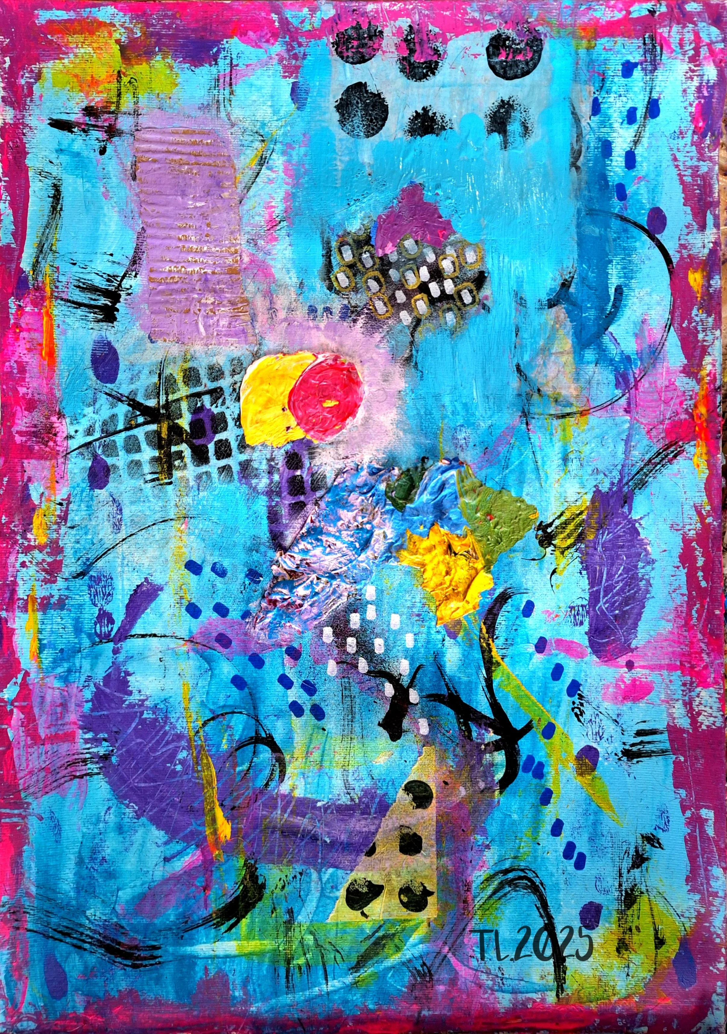 blue pulse - abstract mixed media 42x61 cm