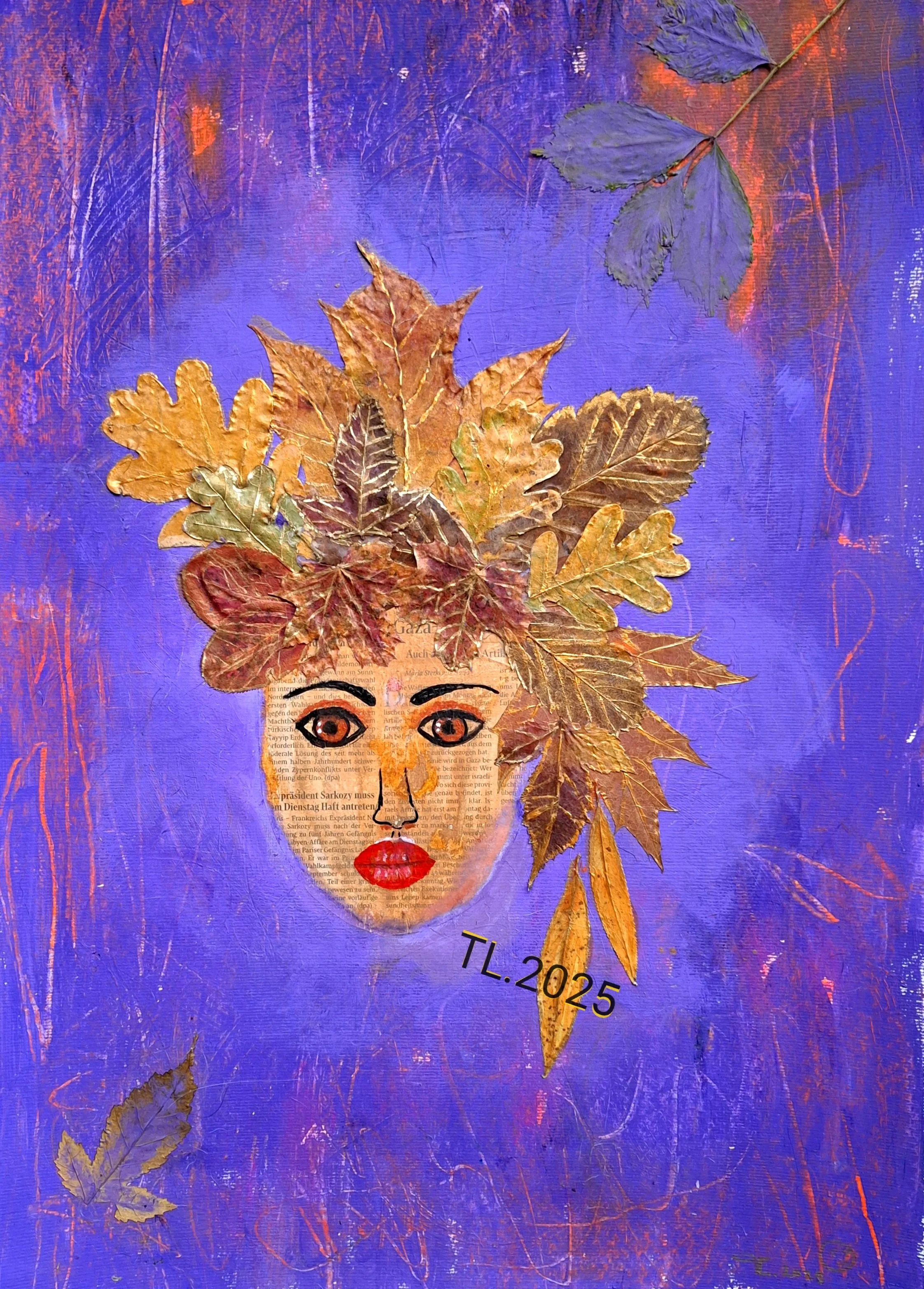autumn identity - mixed media collage portrait 42x61cm