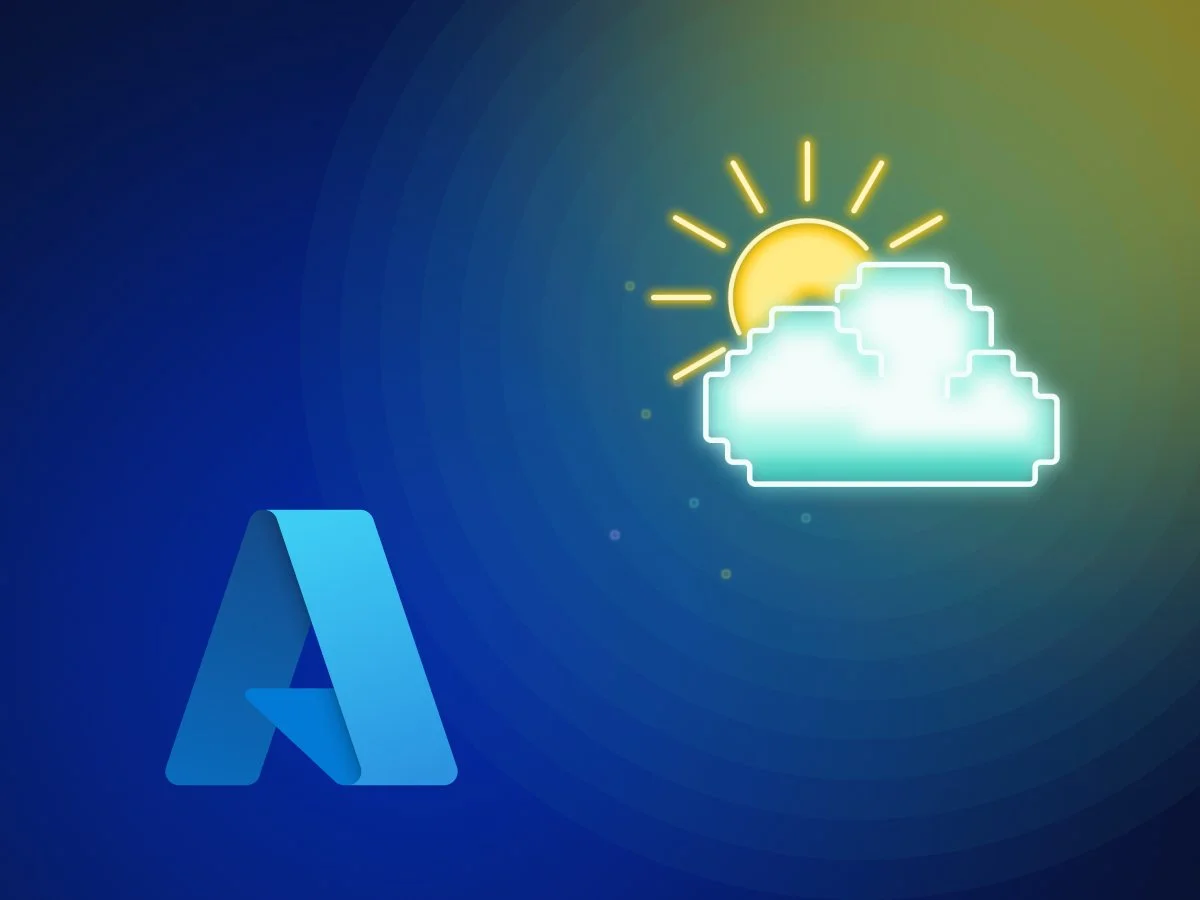 Digital illustration of a sun partially covered by stylized clouds with a neon glow, against a blue-green gradient background, with a blue stylized letter A in the lower left corner.