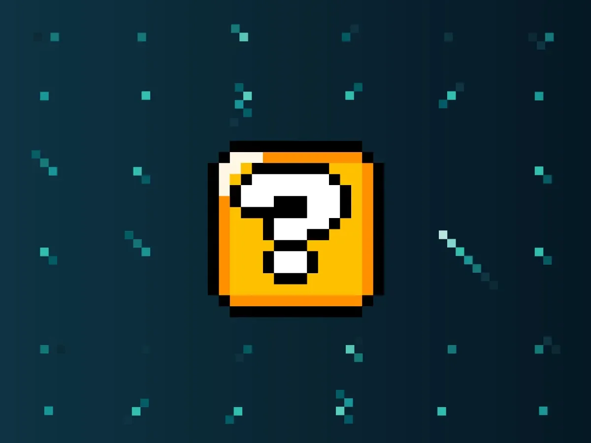 Pixelated graphic of a yellow question mark block from Mario game series