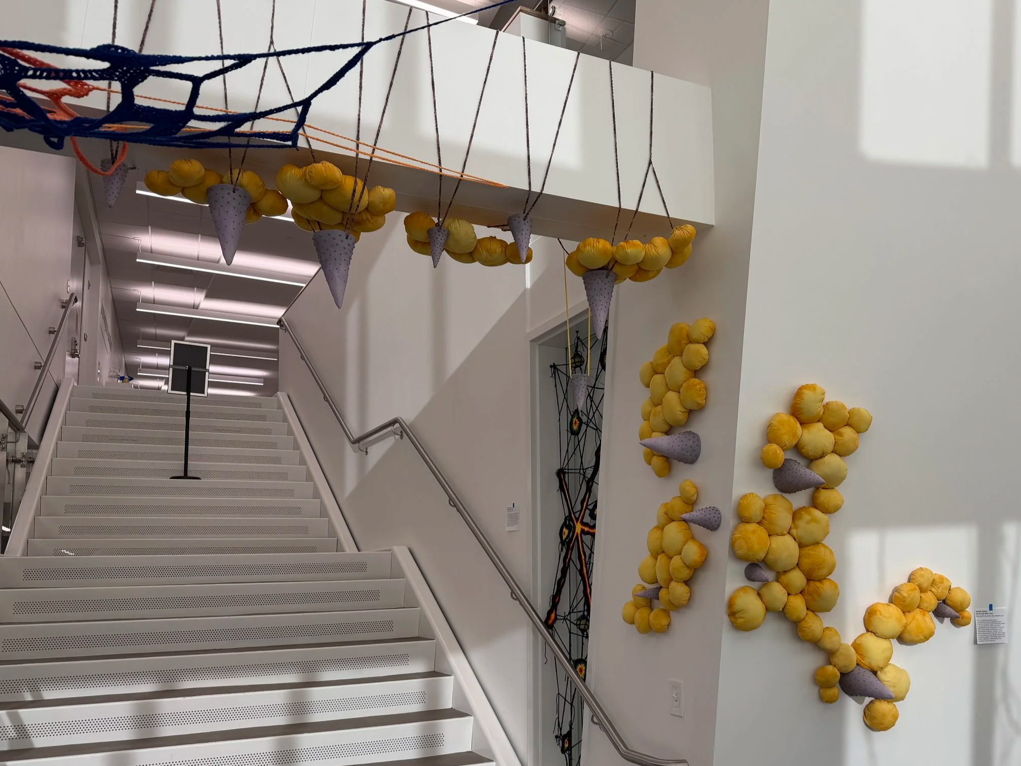 Synaesthetic: Do You Feel What I Feel 
2025 
72" x 108" x 12"
fabric, poly fill, dye, ceramic, slip, underglaze, yarn