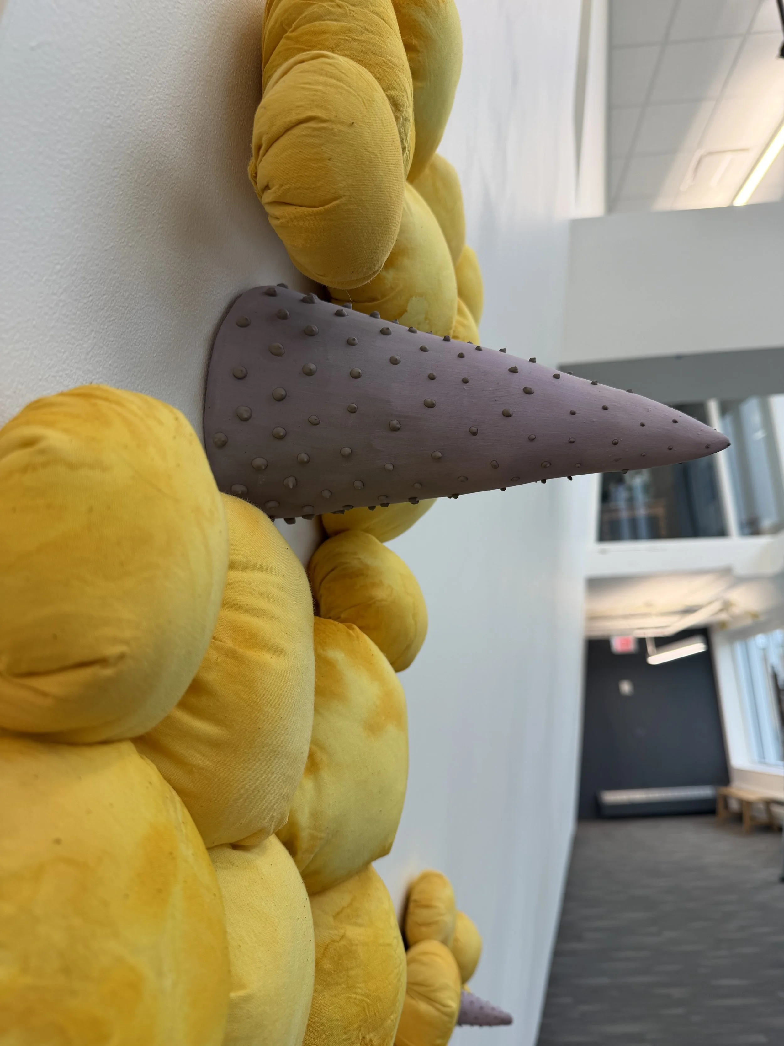 Synaesthetic: Do You Feel What I Feel 
2025 
72" x 108" x 12"
fabric, poly fill, dye, ceramic, slip, underglaze, yarn