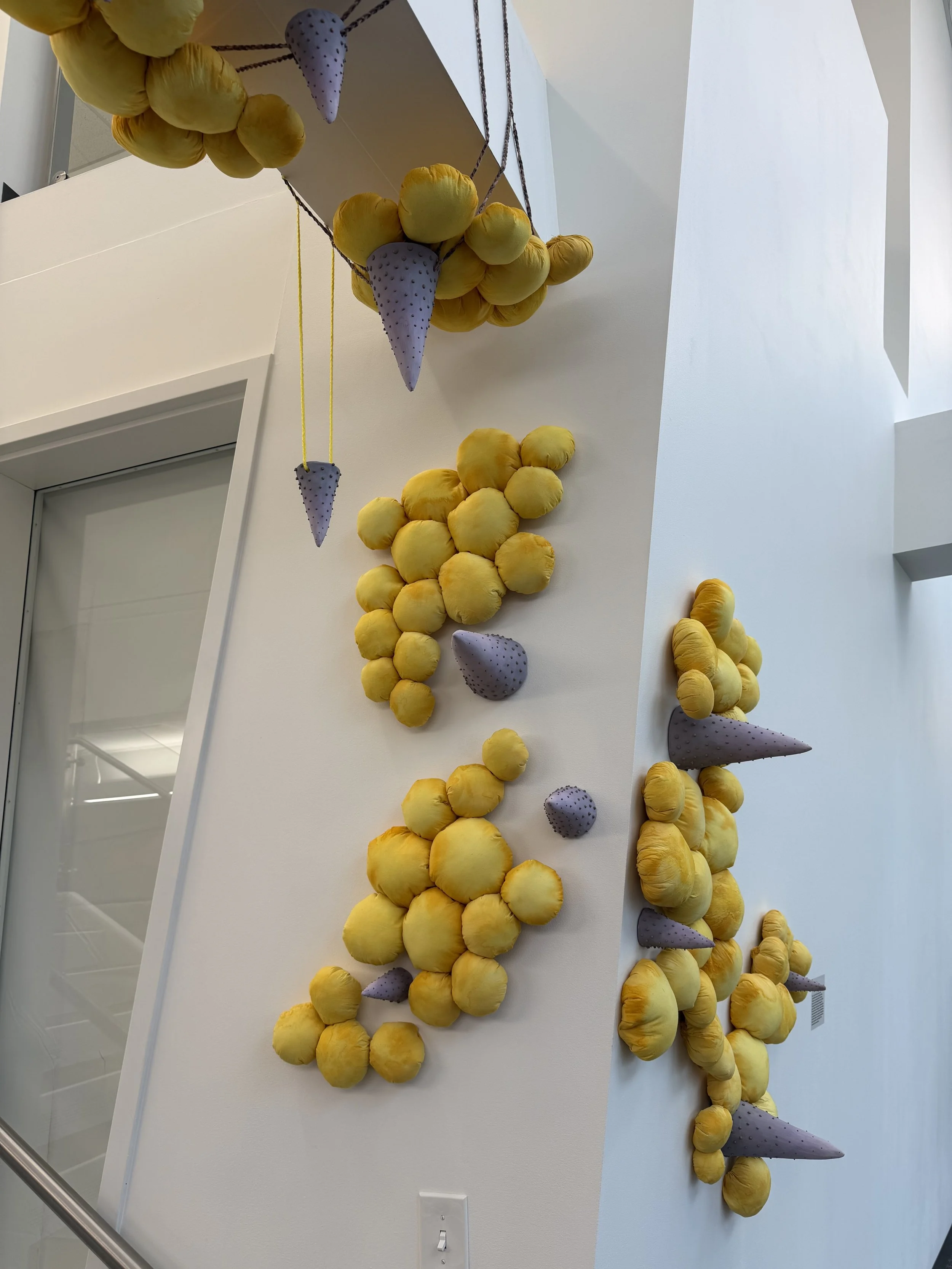 Synaesthetic: Do You Feel What I Feel 
2025 
72" x 108" x 12"
fabric, poly fill, dye, ceramic, slip, underglaze, yarn