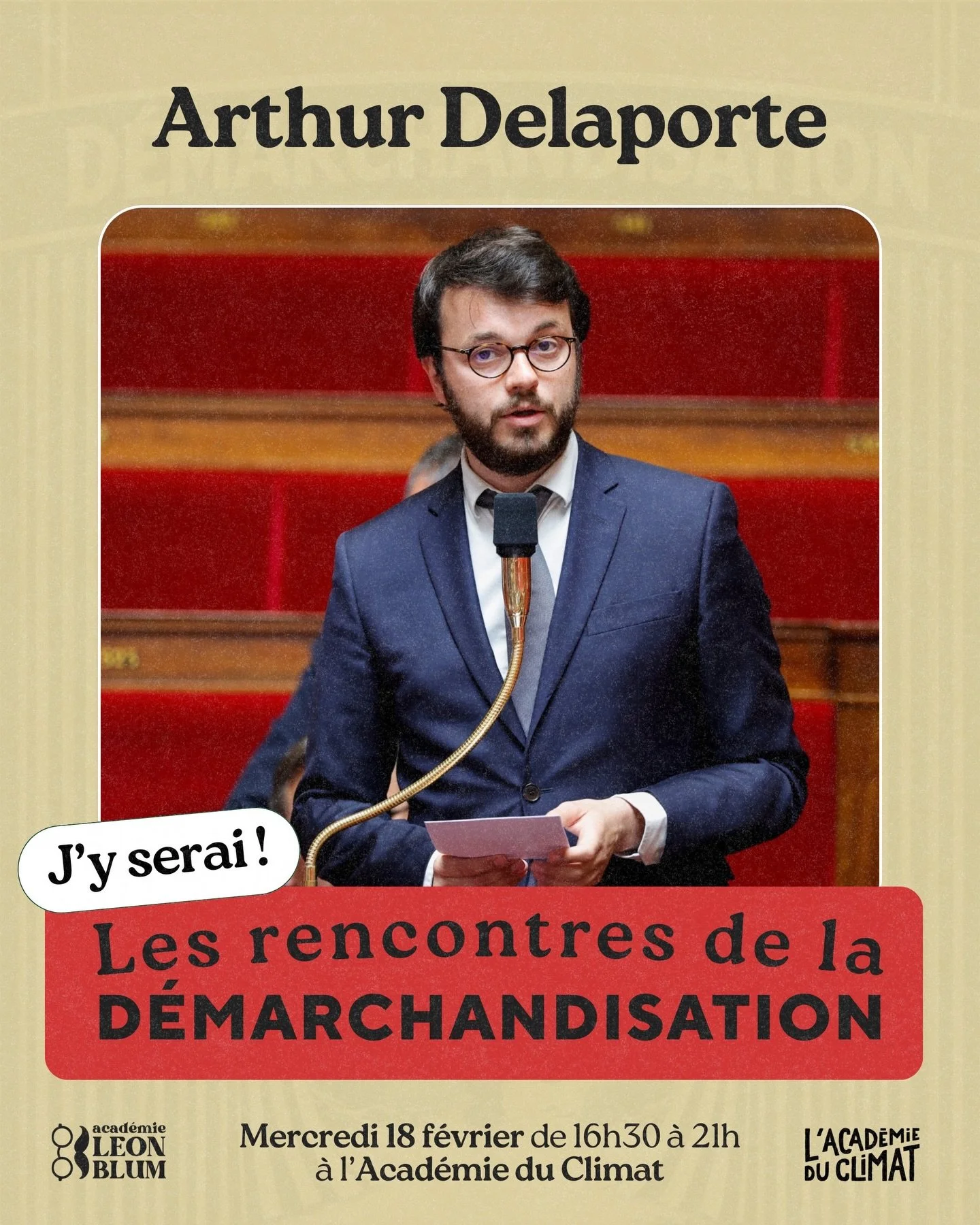 ✅ @arthurdelaporte sera l&agrave; ! Il interviendra lors du proc&egrave;s fictif des r&eacute;seaux sociaux : Souhaitons-nous rester leurs marchandises ?

Rendez-vous le 18 f&eacute;vrier, 17h &agrave; l&rsquo;Acad&eacute;mie du Climat.

➜ bit.ly/Jou