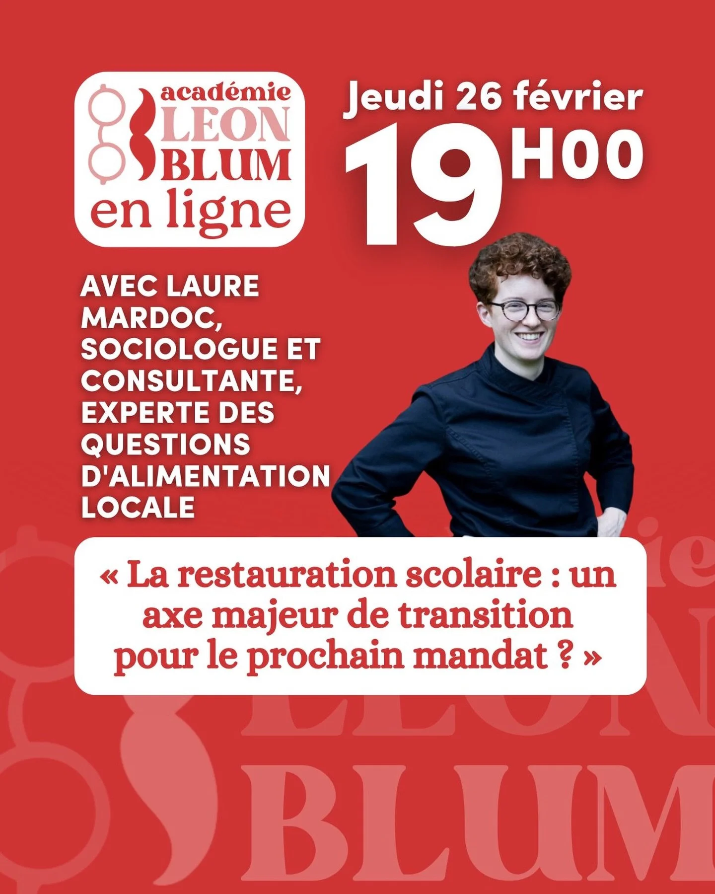 Nouvelle session des Jeudis L&eacute;on Blum ! 🎓

Avec Laure Mardoc, sociologue et consultante, expert des questions d&rsquo;alimentation locale.

🗓️ Jeudi 26 f&eacute;v. &mdash; 19h &agrave; 20h, en visio.

&rarr; bit.ly/jeudiALB