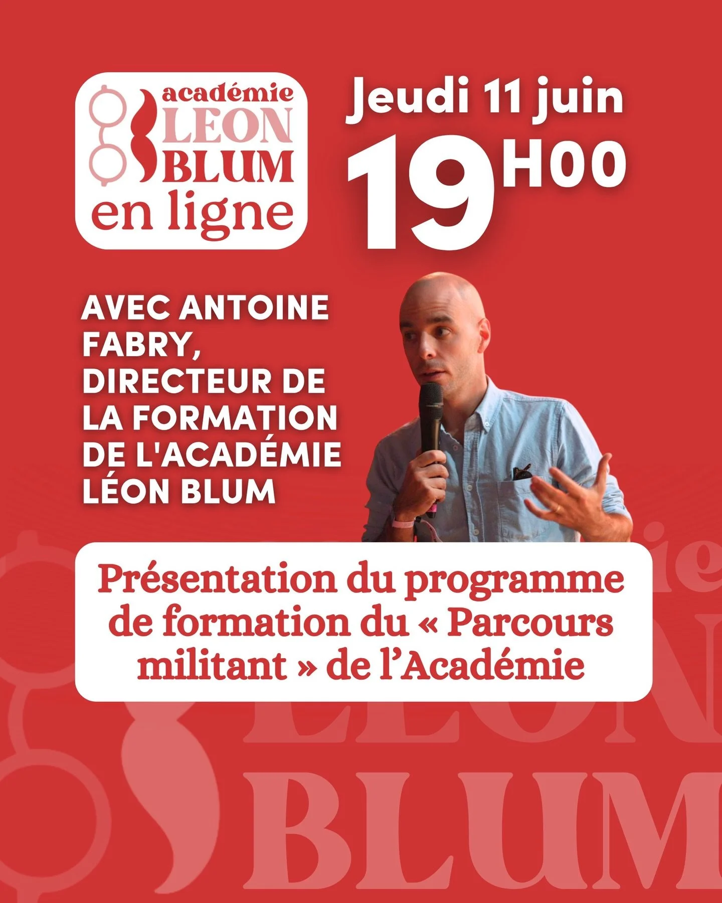 Nouvelle session des Jeudis L&eacute;on Blum ! 🎓

Avec Antoine Fabry, directeur de la formation de l&rsquo;Acad&eacute;mie L&eacute;on Blum.

🗓️ Jeudi 11 juin &mdash; 19h &agrave; 20h, en visio.

&rarr; bit.ly/jeudiALB