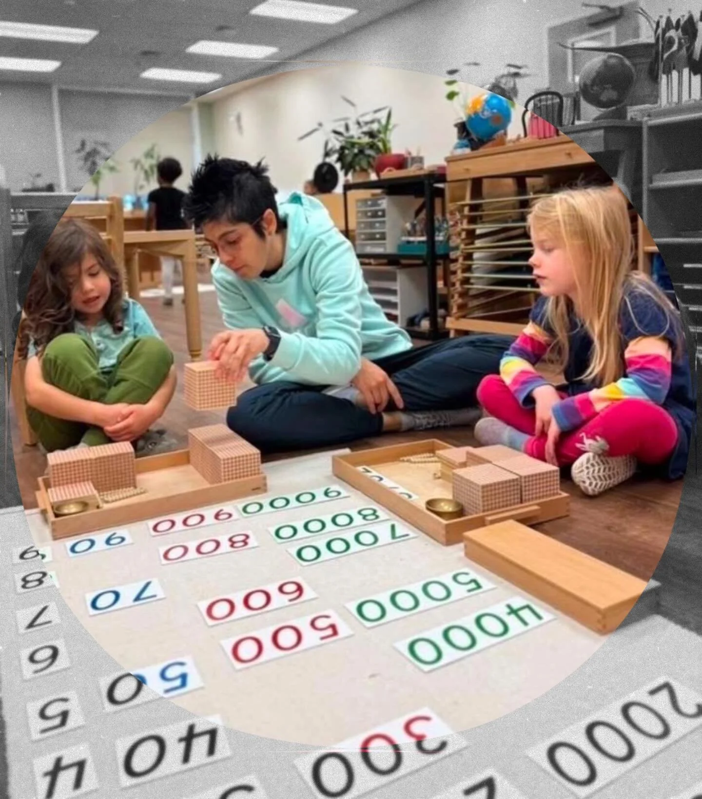 Advanced math starts early.
Through hands-on materials children build a deep understanding of place value and numbers into the thousands&mdash;preparing them for confident, capable math work in Kindergarten and beyond.

👉 See this work in action&mda