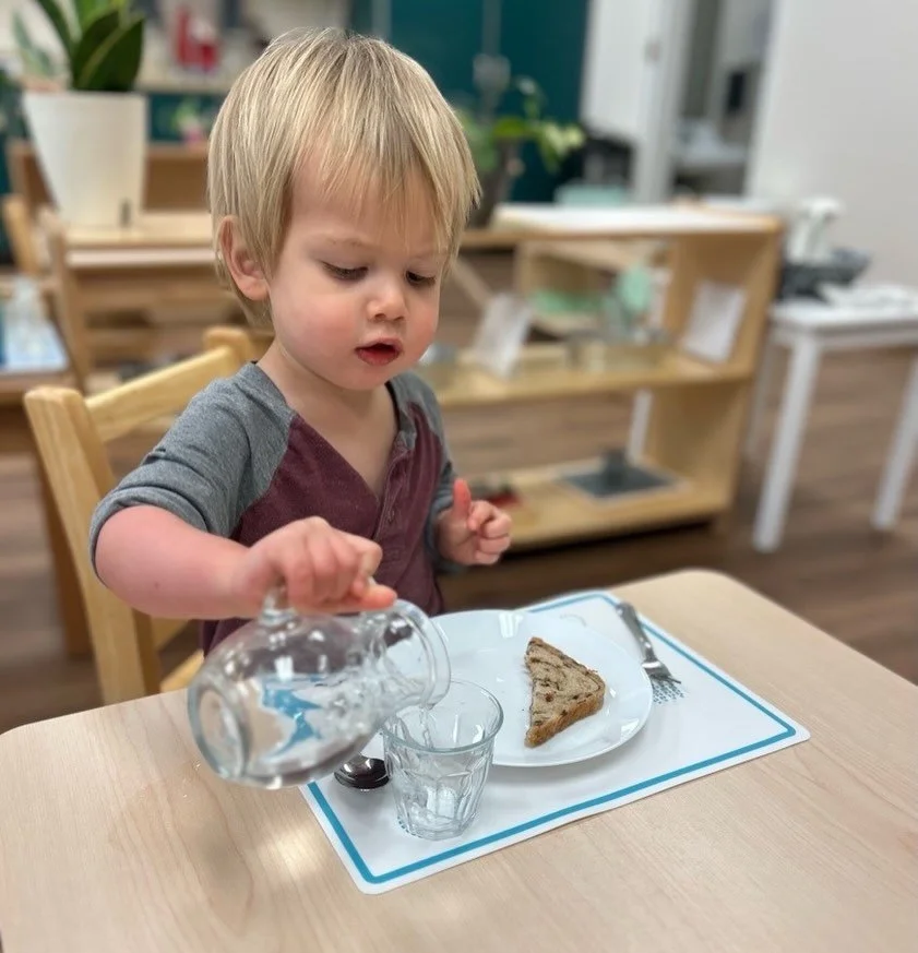 Real materials matter. When toddlers use glass, wood, and ceramic, they move with intention, build coordination, and develop confidence through meaningful work.

This is the beauty of a truly prepared Montessori environment. 🤍
#montessorieducation #