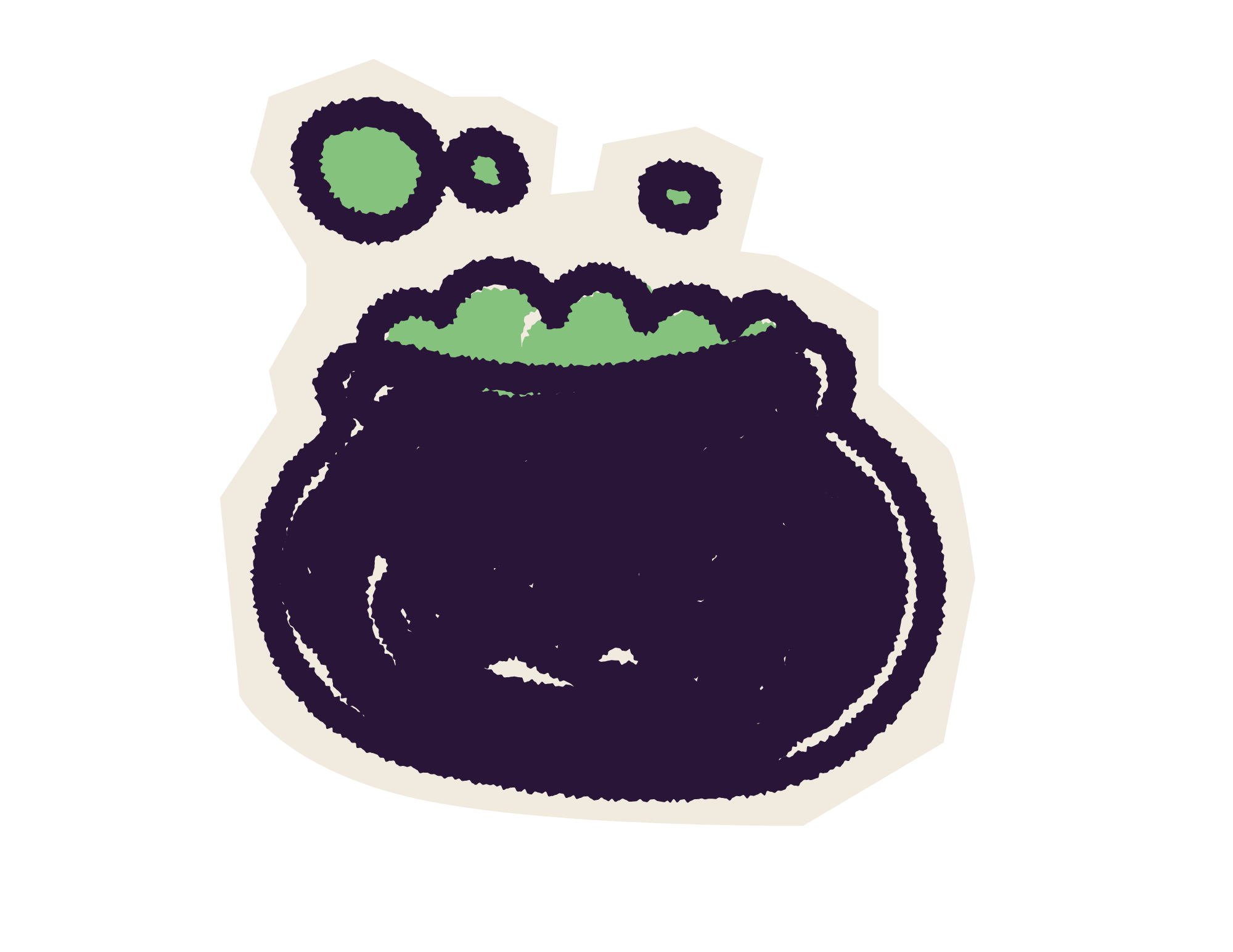 A cartoon drawing of a coffee mug filled with dark coffee, with the steam rising from it.