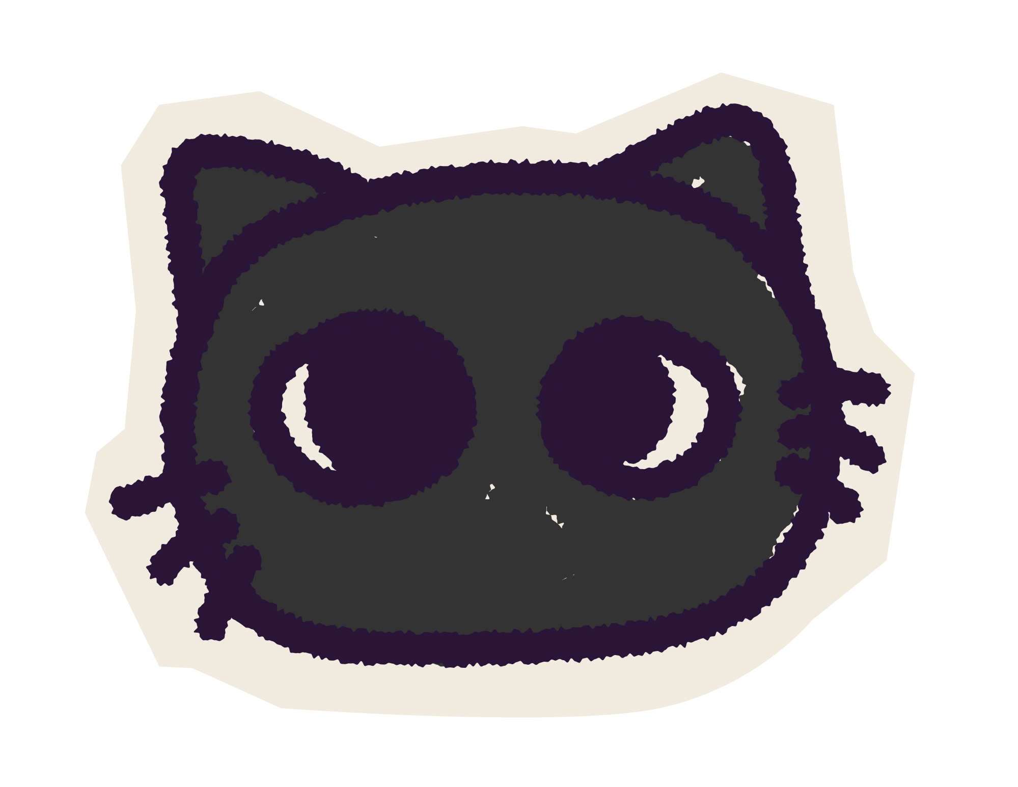 Close-up of a die-cut paper with a dark silhouette of a cat's face, including ears, eyes, and whiskers, on a white background.