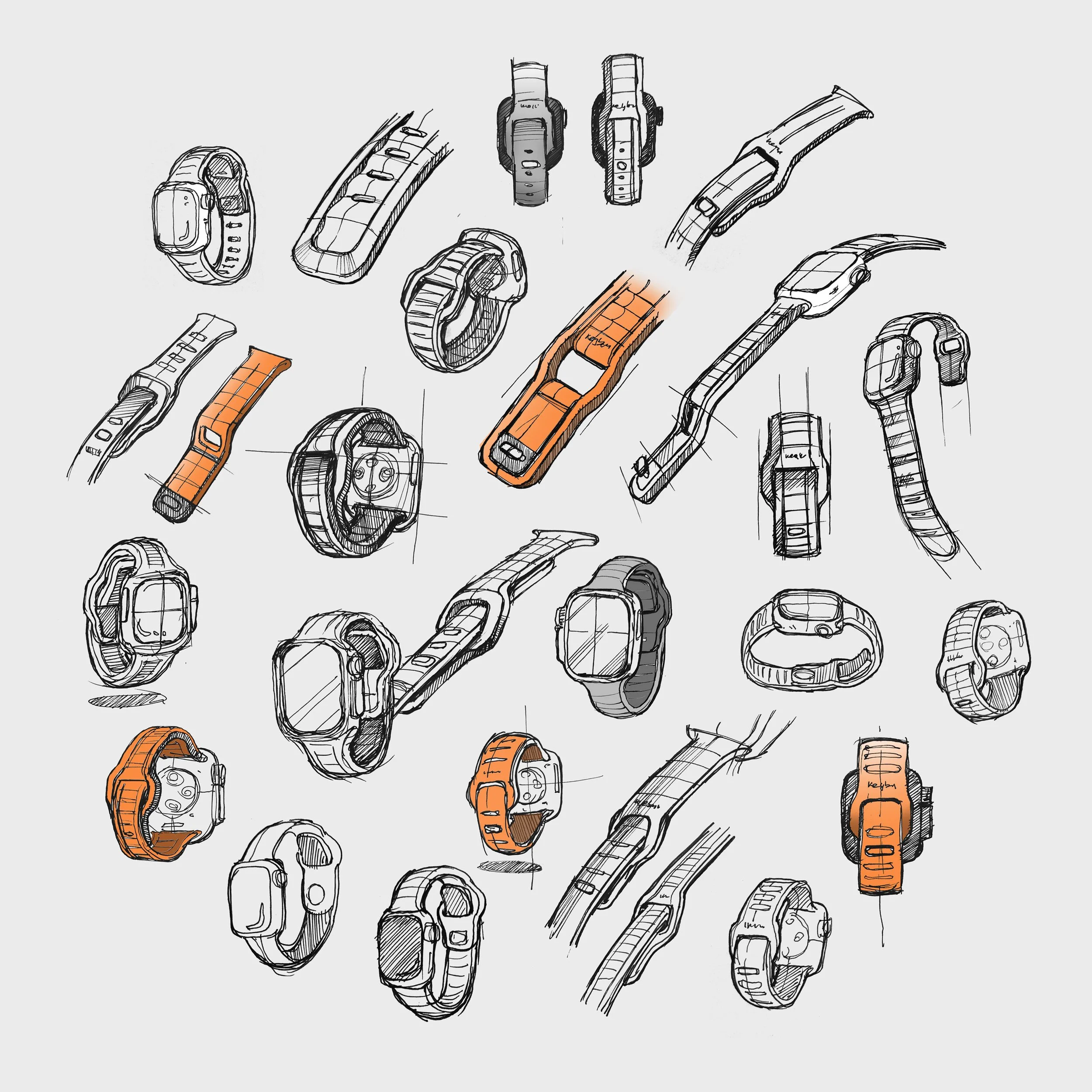 Apple Watch strap in industrial design sketches