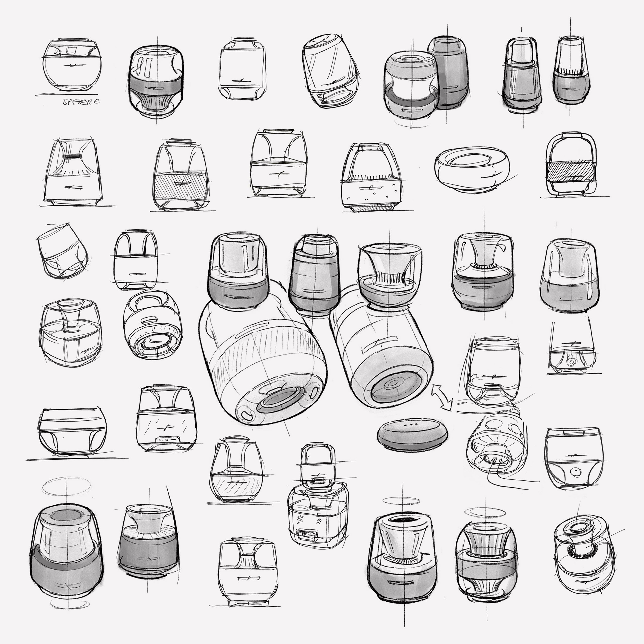 Harman Kardon Allure Home and Allure Portable smart speakers - industrial design sketches