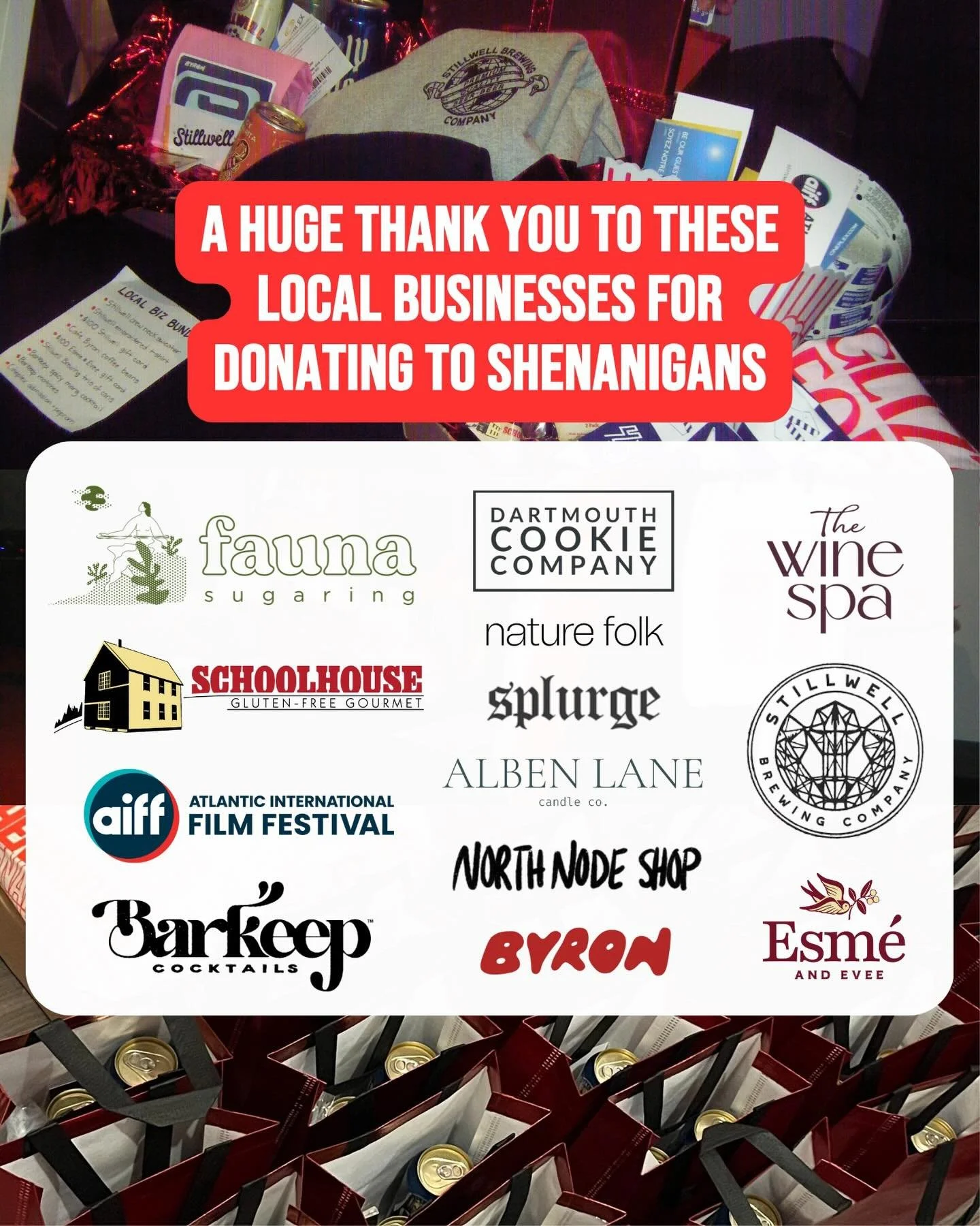 THANK YOU, LOCAL LEGENDS!!!! 🎁✨
We want to give the biggest shoutout to the incredible local businesses who donated to the raffle baskets and VIP gift bags this year at SHENANIGANS. These bundles were overflowing with treats, goodies, and surprises 