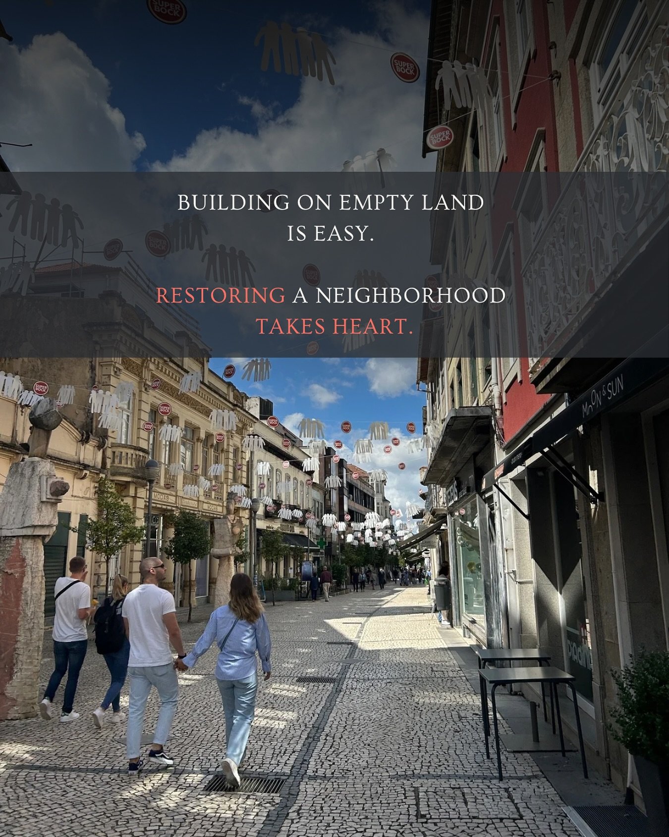 We choose to work inside Portugal&rsquo;s historic cores, not only because we love the architecture 🏛️, but because city centers are worth saving.

When homes return to these streets, so do people 👣. And where people go, local businesses thrive, he