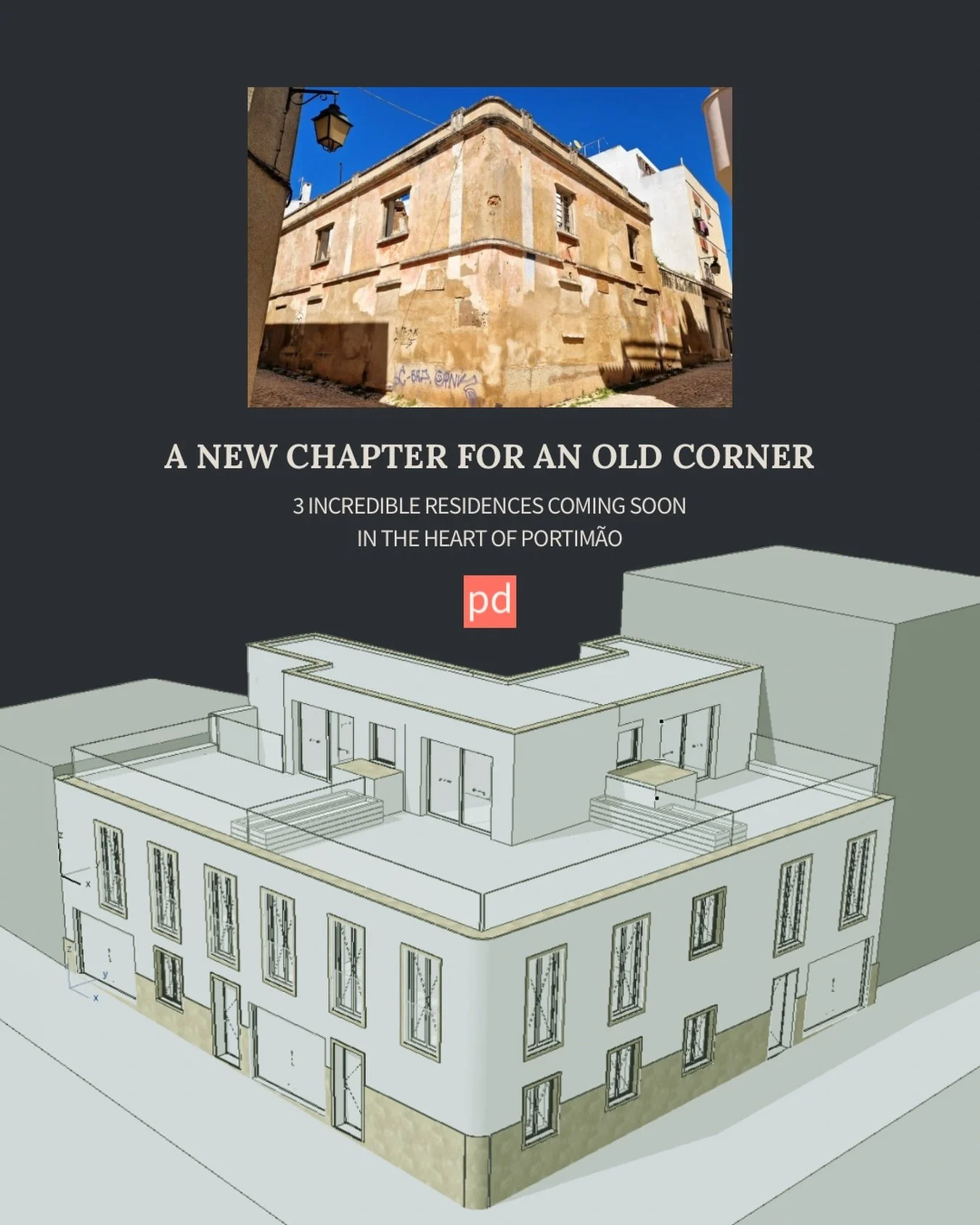 A long overlooked corner building in Portim&atilde;o is getting a new life.

We&rsquo;re converting this historic structure into three high-quality residences, blending architectural preservation with smart, modern design.

This is part of our broade