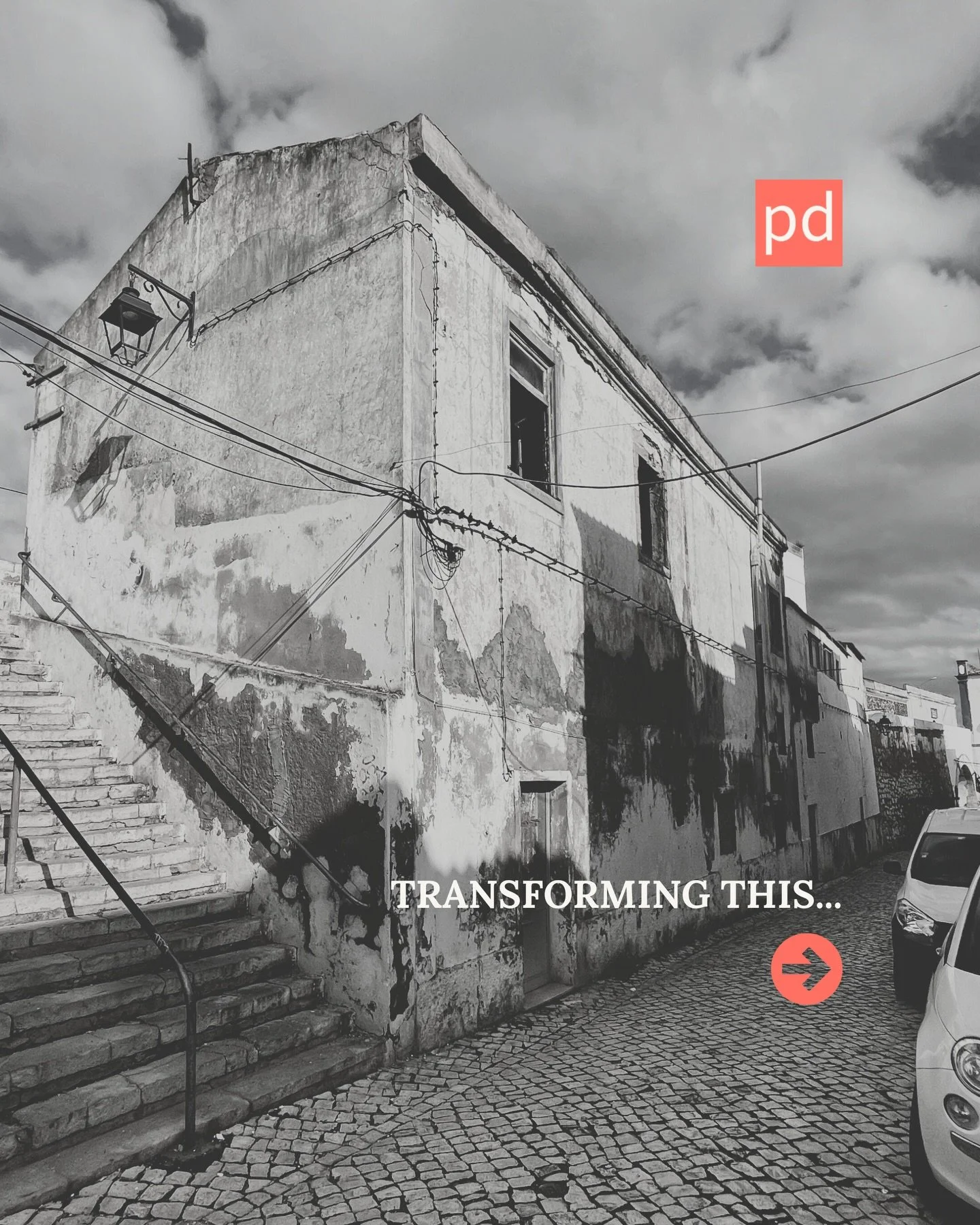 First impressions matter. A visible renovation with real impact.

The Triangle Facade is positioned on a main approach into Portim&atilde;o as you come over the river. For years it has been a tired, uninhabited structure at a highly visible gateway.
