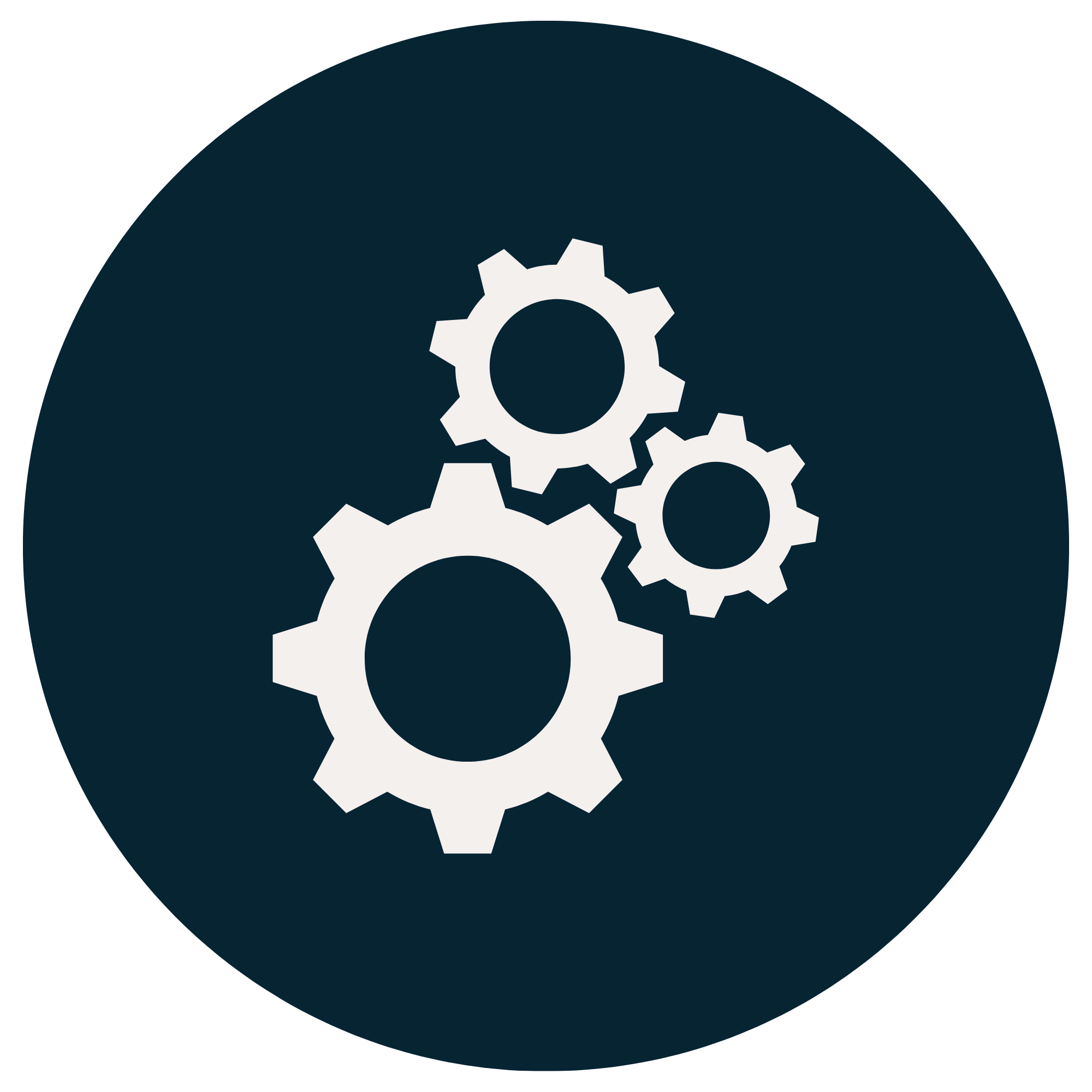 Graphic showing gears inside a circle, symbolizing industry or machinery.