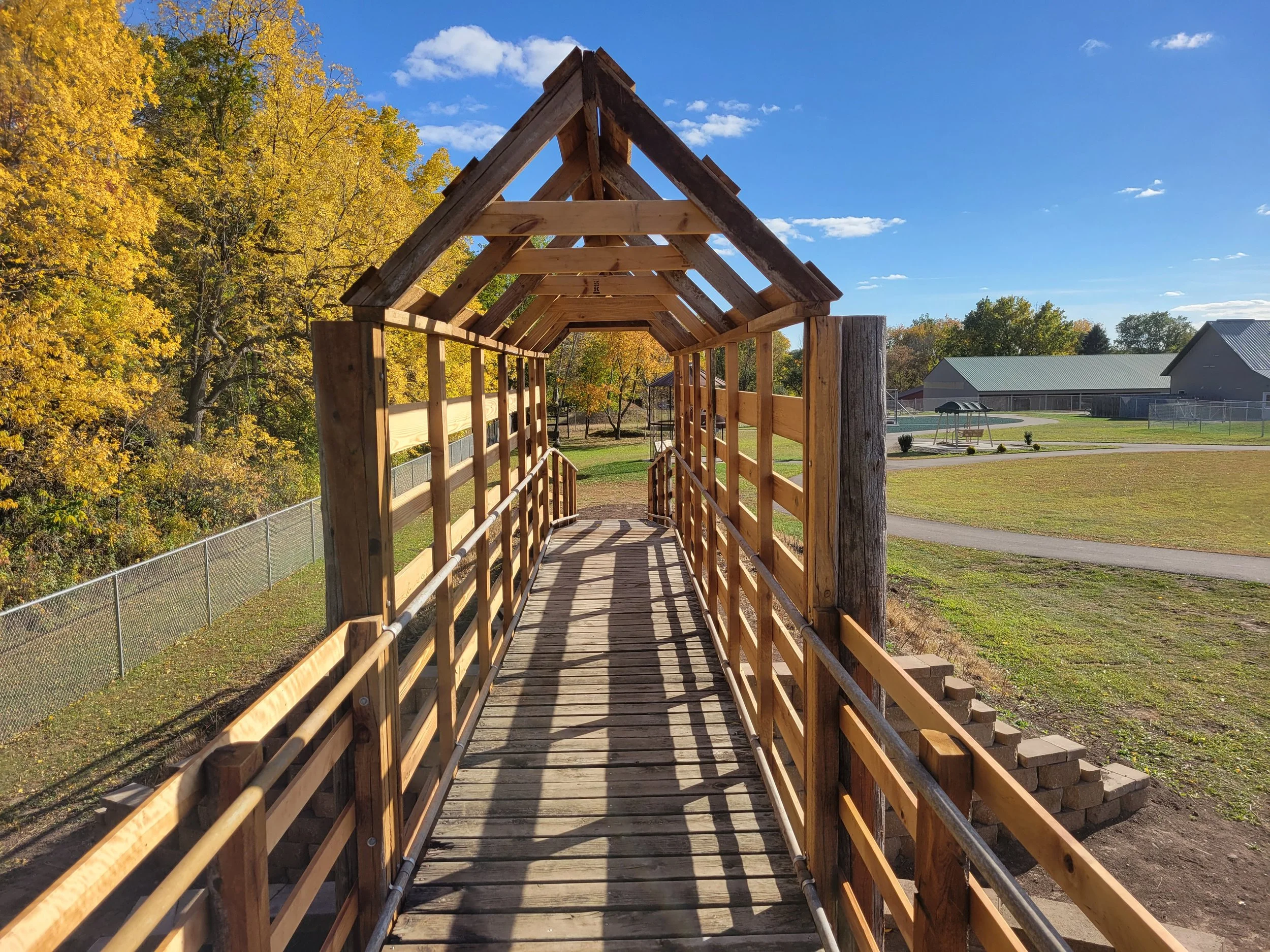 a picture of our hand-built wooden bridge