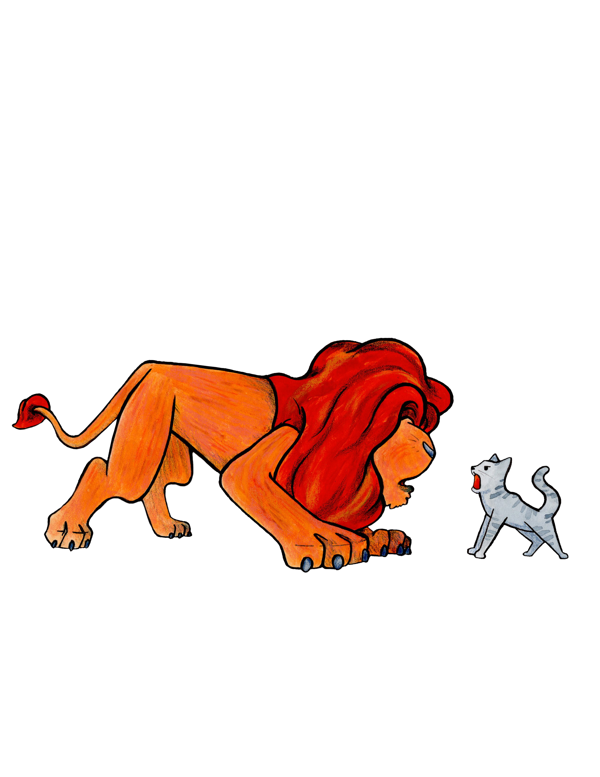 Big Cat, Small Cat Illustration- Watercolor and Pencil