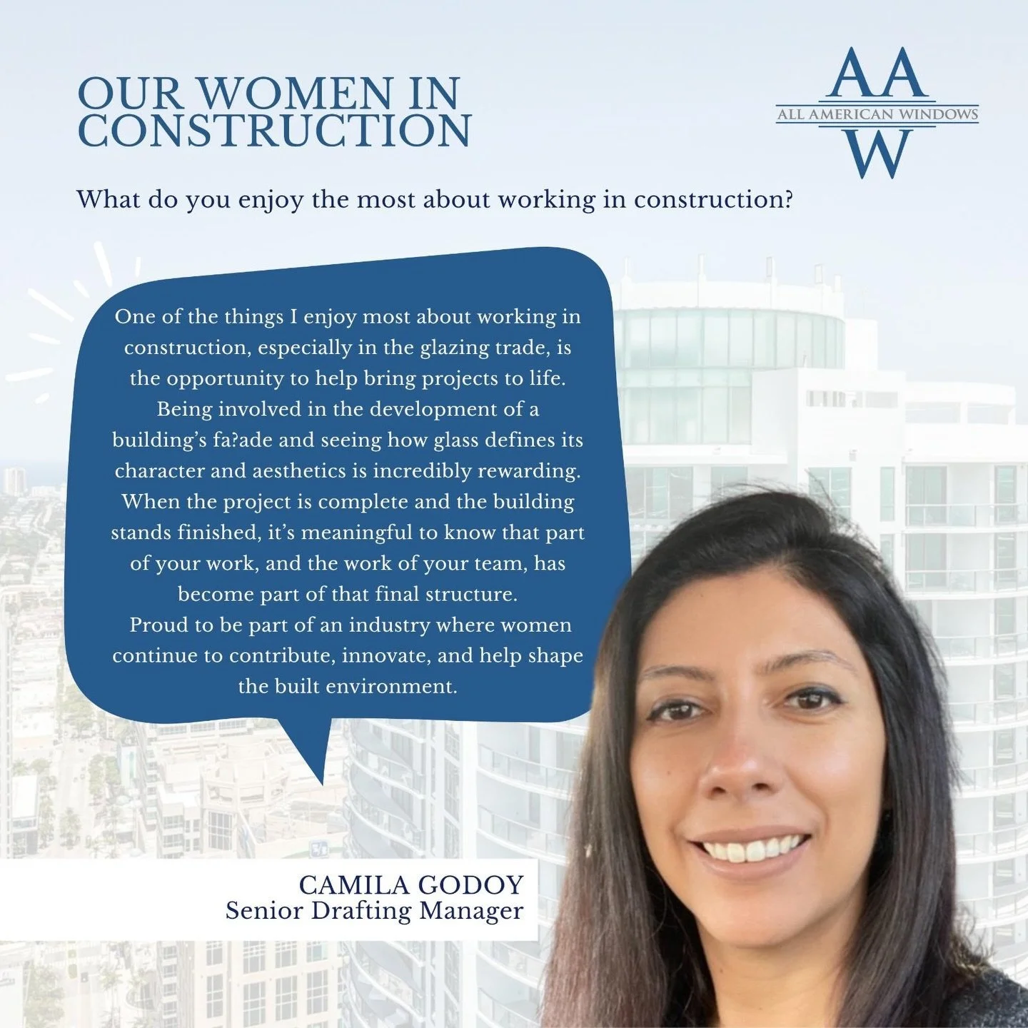 From the jobsite to the office, the women of All American Windows and Doors help keep our projects moving and our team strong.

Their dedication, expertise, and teamwork make a difference every day, and we&rsquo;re proud to celebrate them during Wome
