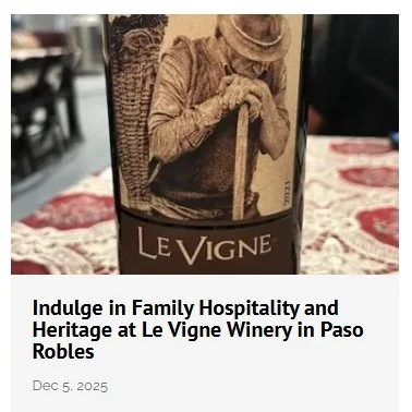We just received a great review in an article by Cyndy Rynning (GrapeExp_Cindy) on her grape-experiences website.  In the article, Cindy highlights Le Vigne Winery&rsquo;s rich family history, Old-World ambiance, and award-winning, estate-grown wines
