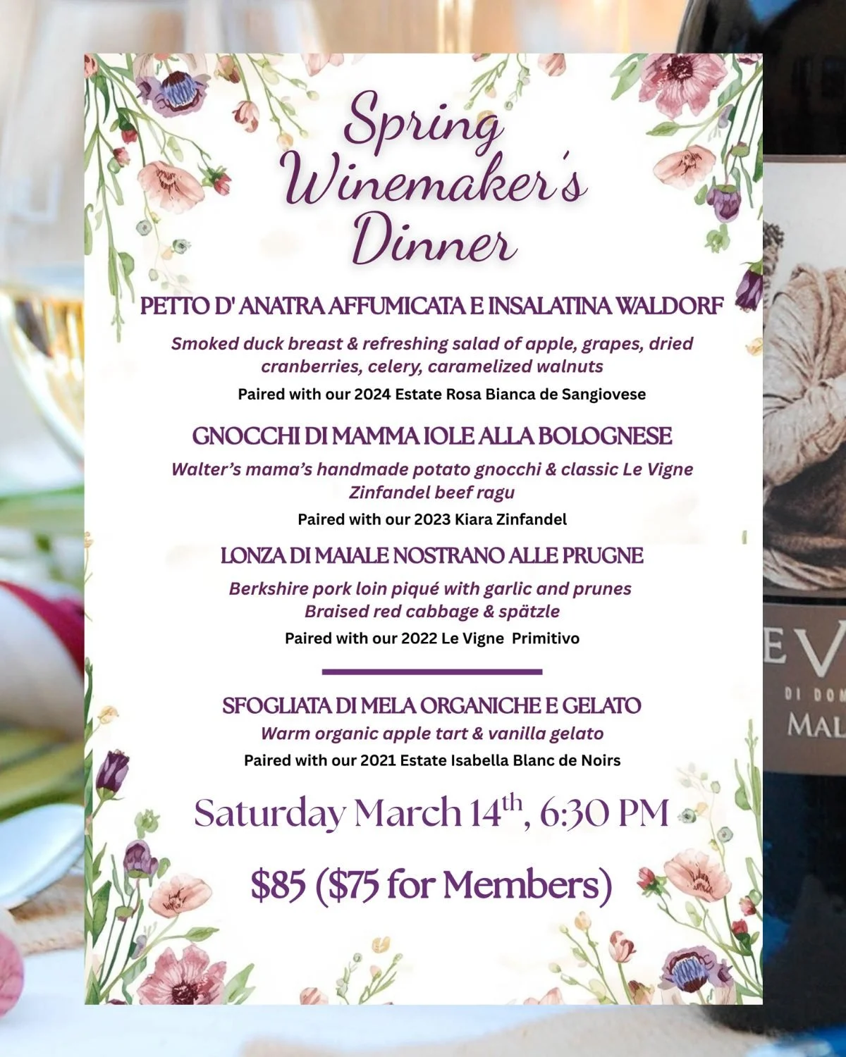 Join us this coming Saturday, March 14th, 6:30 PM. Chef Walter is preparing a beautiful wine -paired dinner to celebrate spring! Call 805-227-4000 for reervations> #winemakerdinner #winemakerdinners