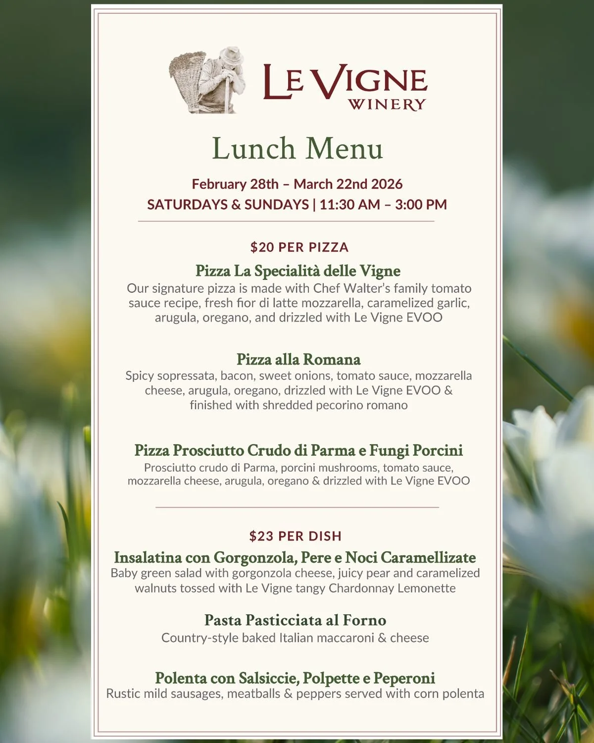 Our new Paso weekend lunch menu has arrived! Come join us this weekend for our signature wine &amp; cheese tasting and stay for Chef Walter's amazing lunch! Served Saturday &amp; Sunday 11:30 AM - 3:00 PM #pasorobleslunch #pasowine #pasowineries #pas