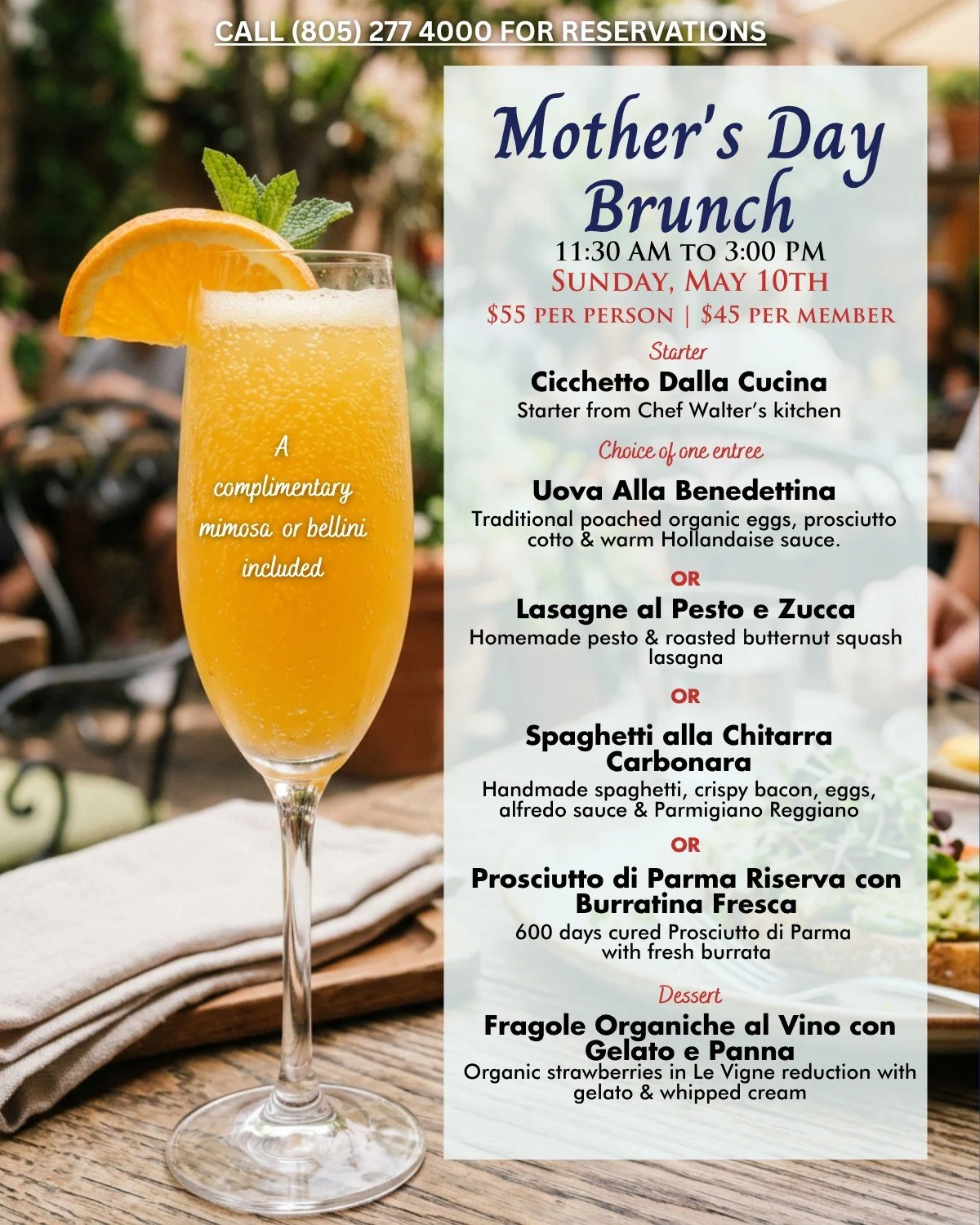 Join us this Sunday, May 10th, and experience Chef Walter's Mother's Day Brunch! 11:30 AM TO 3:00 PM. $55 Per Person ($45 for Members). Call 805 - 277-4000 for reservations. 
 #MothersDayBrunch #mothersdaybrunchpaso