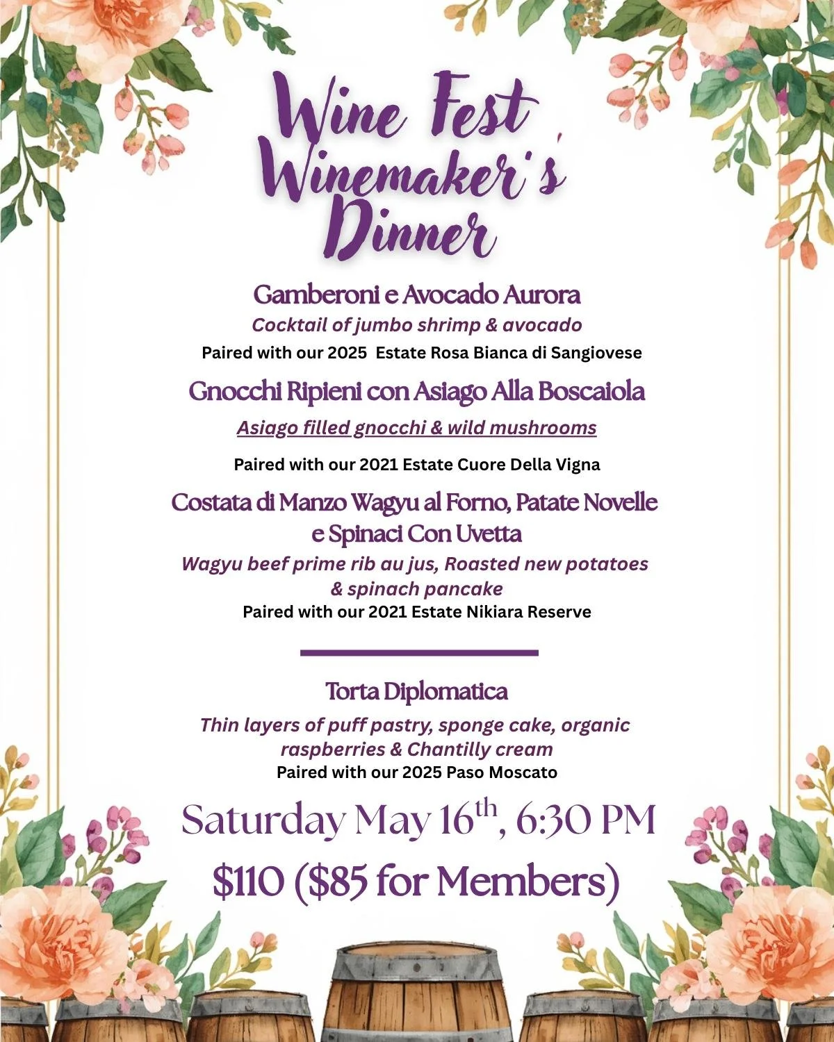 Last chance to book an amazing evening with Winemaker Ben Mayo &amp; Chef Walter's delectable wine-paired dinner. This Saturday, May 16th - 6:30 PM.  Call 805-277-4000 to make a reservation.