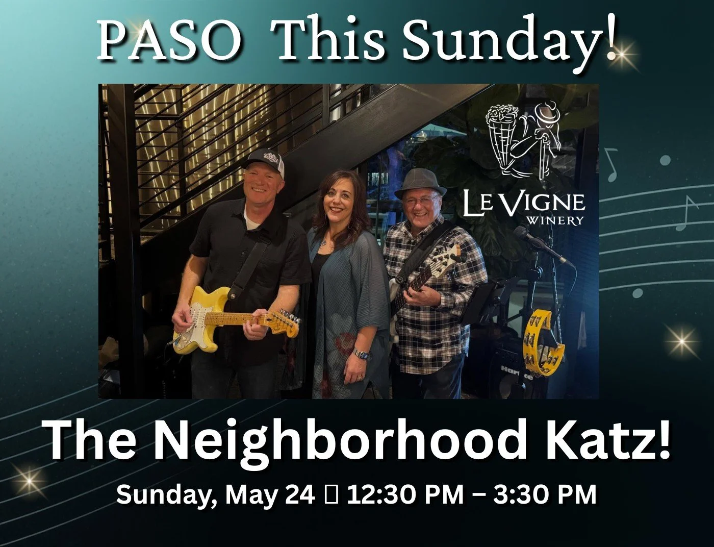 The Neighborhood Katz Trio is back at Le Vingne, this Sunday, May 24th! 12:30 pm -3:30 pm. (Lunch Served 11:30 am - 3:00 pm)