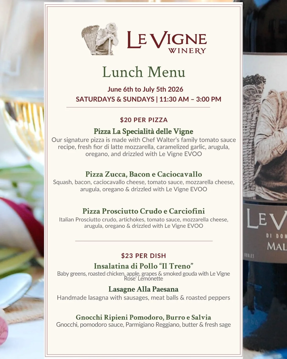 Chef Walter's new menu for June has arrived! Join us Saturday for Wine &amp; Cheese and Lunch.  Make reservations on Table Agent or call us (805) 277 4000. See you this weekend!