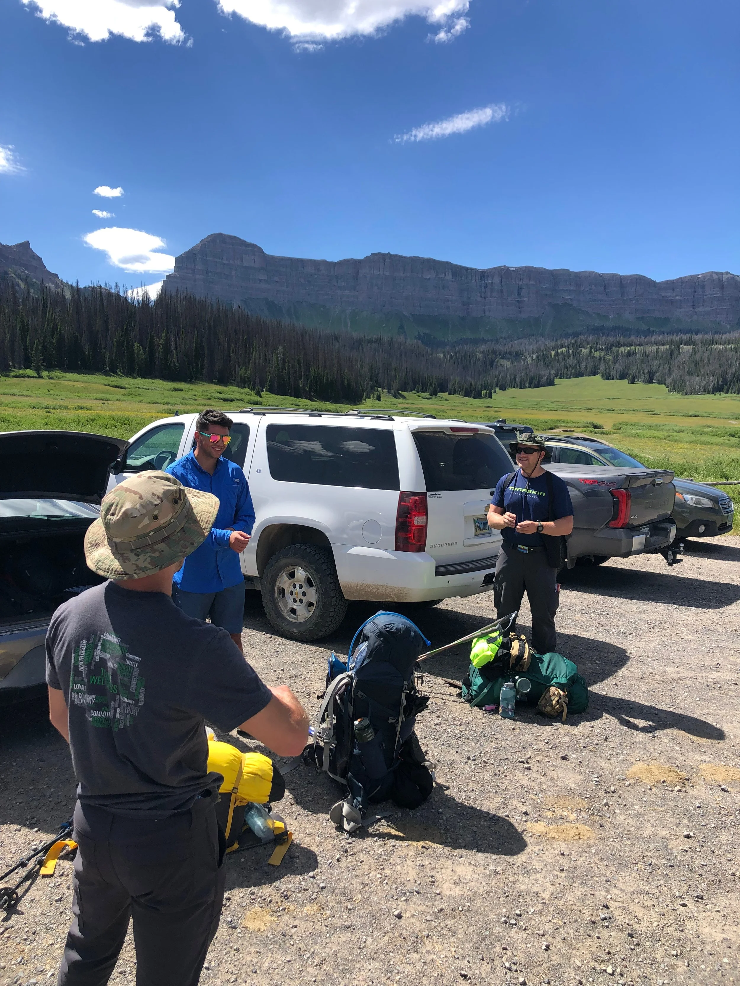 Jack (left), Brandon (middle), and Ben (right) gearing up for the first day of hiking