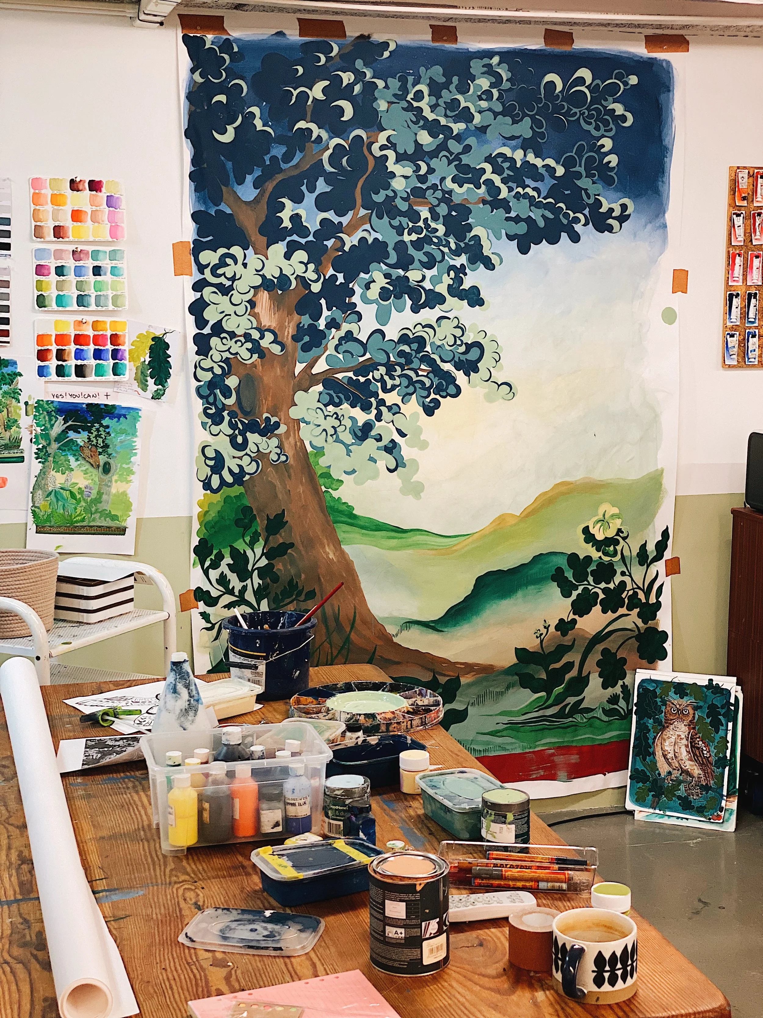 Super early stage experimenting and testing for the studio&rsquo;s exciting new mural commission!

Lots of sampling, colour testing and trial-and-error ahead, but some lovely elements are starting to emerge. Stay tuned for progress shots as this one 