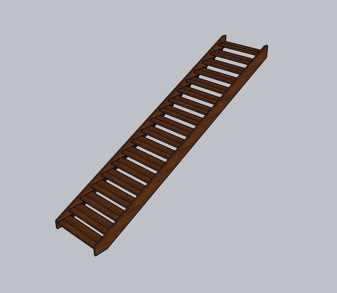 Wooden ramp or ladder with slats on a gray background.