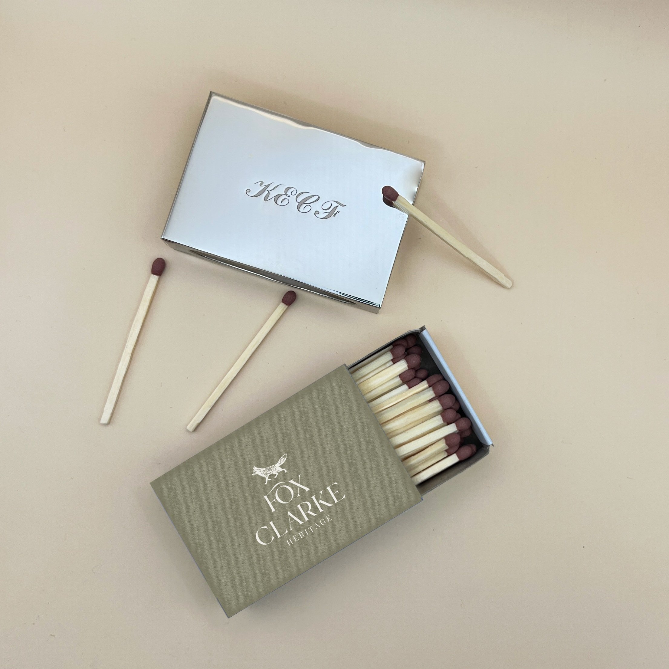 Personalised silver matchbox with matches out