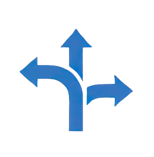 Three blue directional arrows on black background