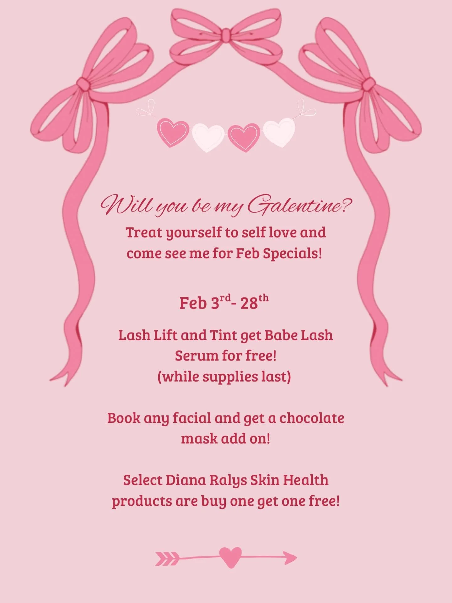 February specials my sweets! Hope to see you in the treatment room this month, it&rsquo;s my last full month before I go on maternity leave! More on that later 🤍