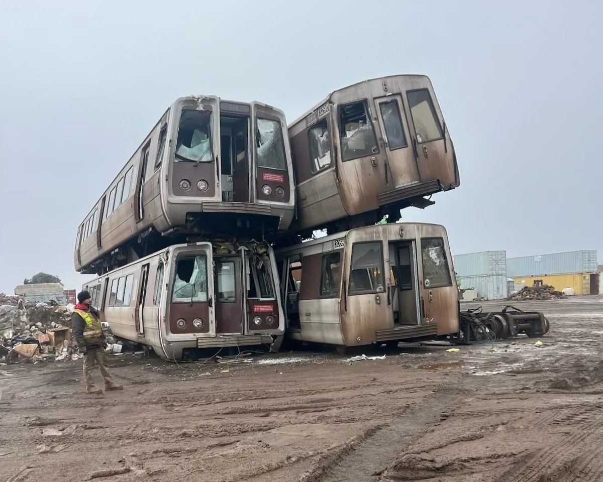 Retired WMATA Metro railcars staged for demolition and metal recycling by RemacUSA