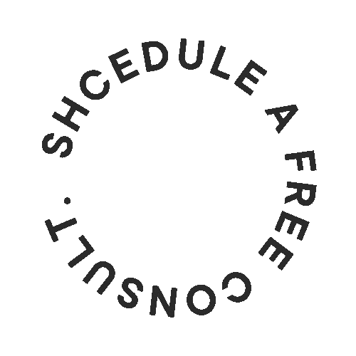Circular text that reads 'SCHEDULE A FREE CONSULT' on a black background.