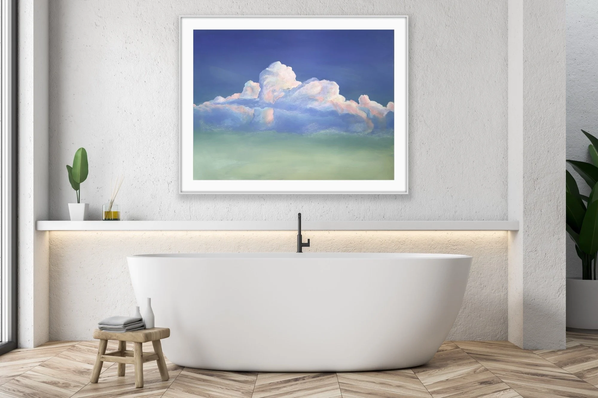 Cloud by Day colorful Christian cloud wall art giclée print with soft pastel sky and light